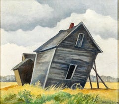 William Sanderson Colorado Prairie Farmhouse Modernist Oil Painting (peinture à l'huile moderniste des prairies du Colorado)