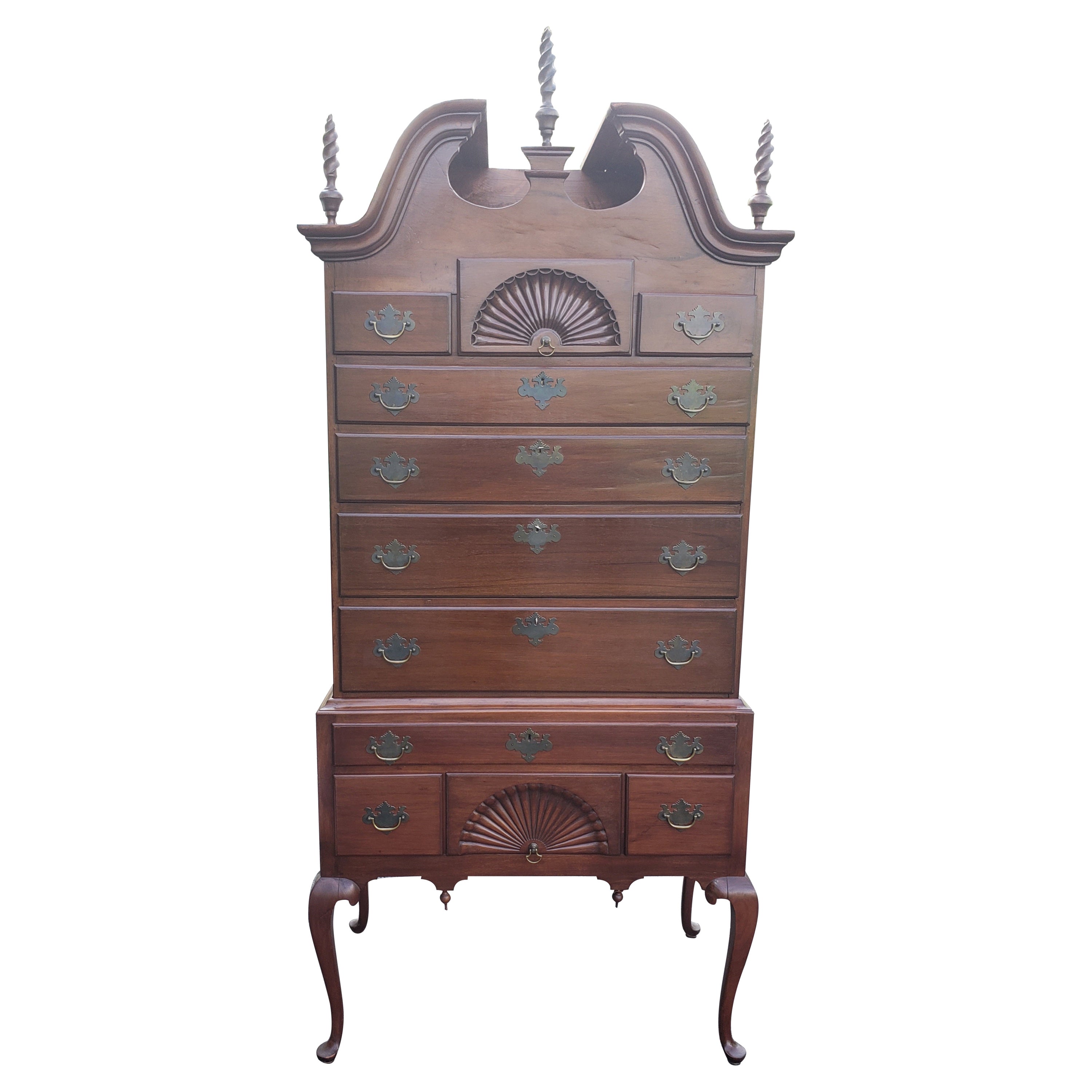 William Savery Attributed Cherry Bonnet-Top High-Boy Bureau, Circa 1750s