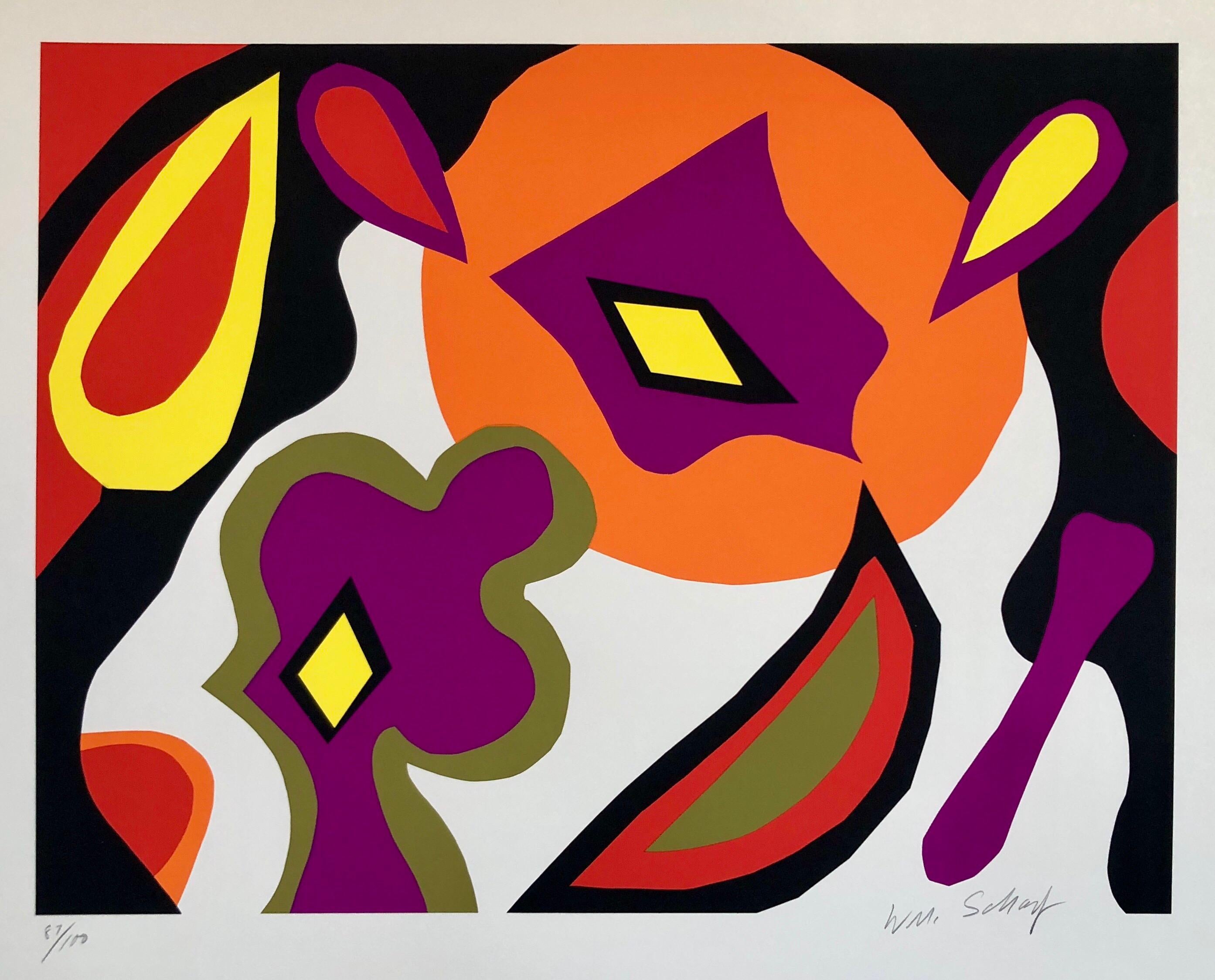 William Scharf Print - Bright Vibrant Pop Art Silkscreen NYC Abstract Expressionist