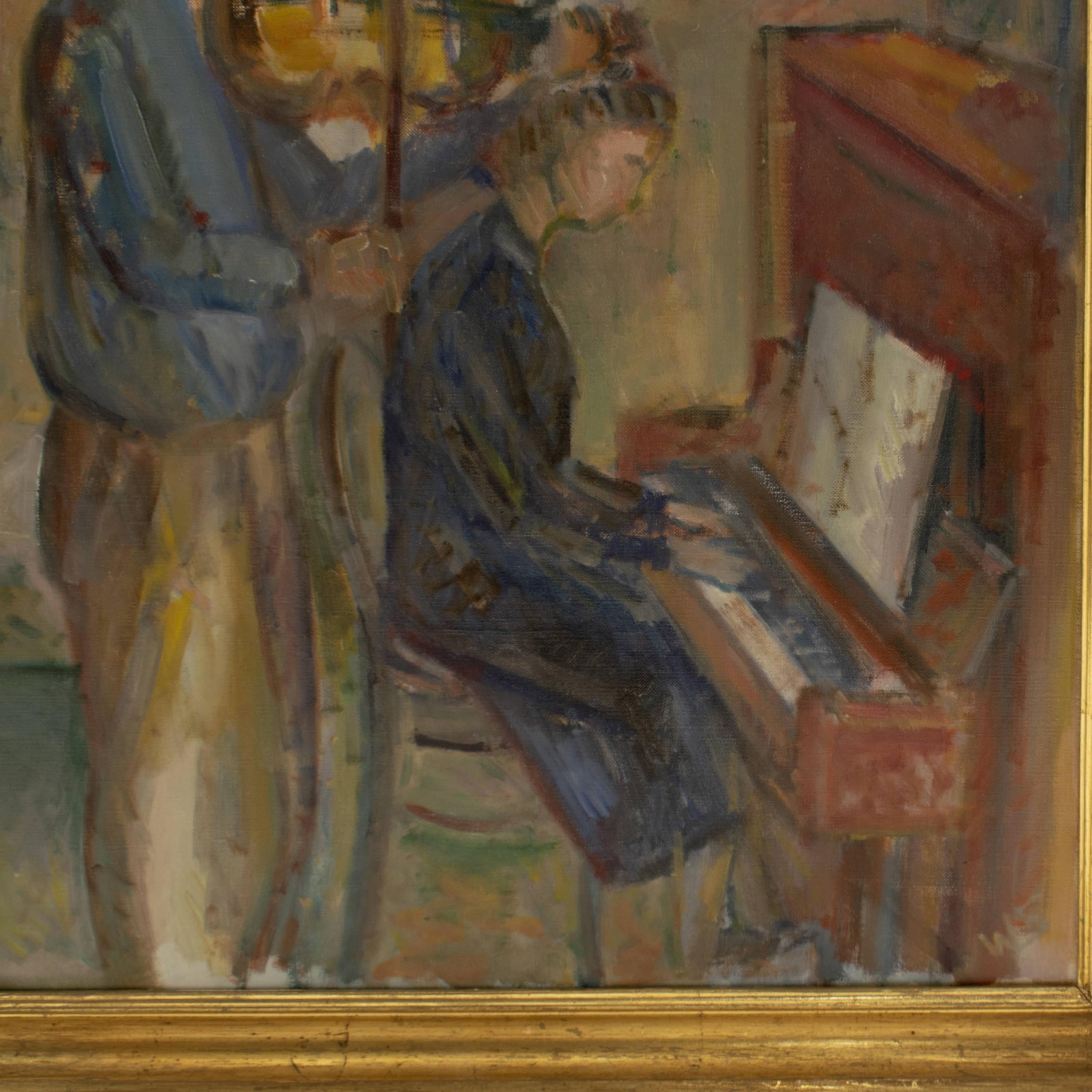 Scandinavian Modern William Scharff, Couple Playing Violin & Piano For Sale