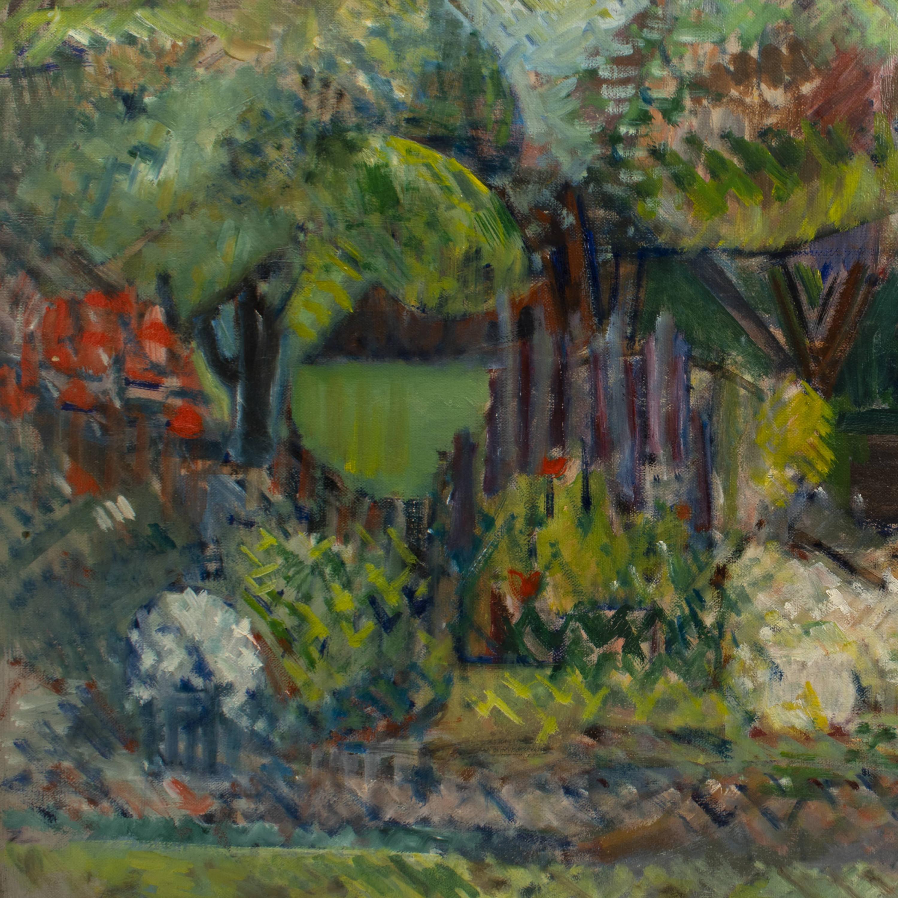 Modern William Scharff, Study of Garden, Oil on Canvas For Sale
