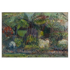 Antique William Scharff, Study of Garden, Oil on Canvas