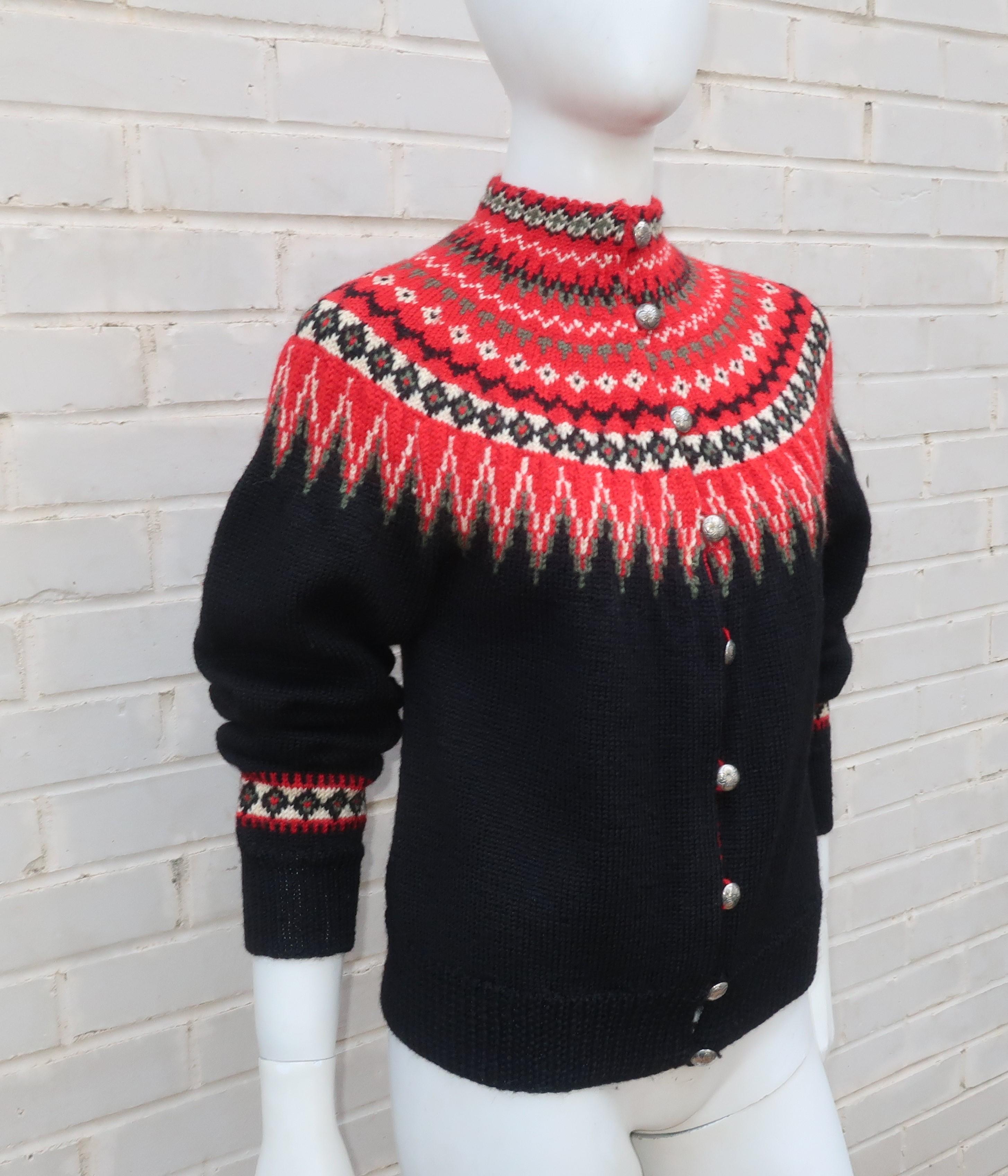 Black William Schmidt Norwegian Fair Isle Style Sweater, C.1950