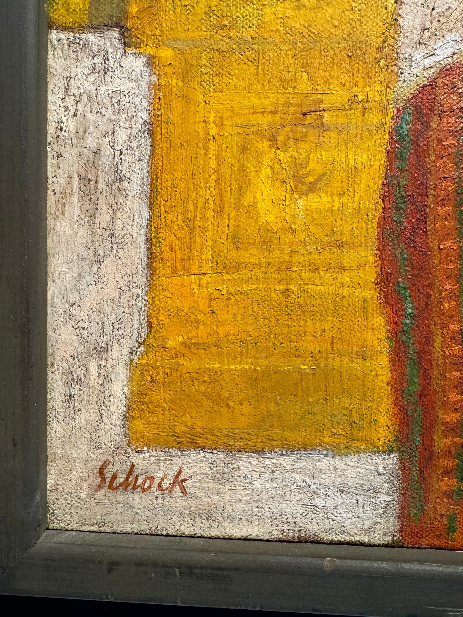 Obelisk - Muslim Woman Hijab, Mid-Century Architectural Forms - Brazilian Artist - Black Portrait Painting by William Schock