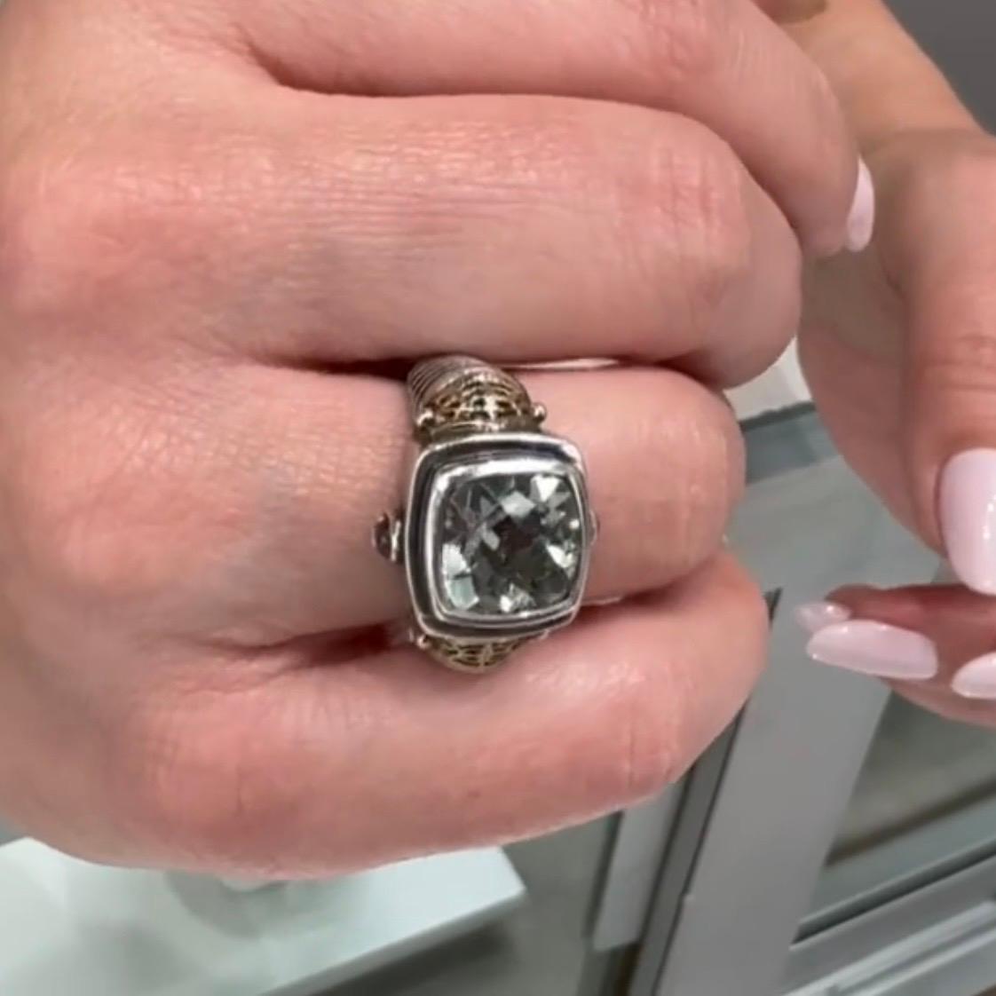 Anello con ametista verde di William Schraft in argento sterling e oro giallo 18 carati in vendita 1