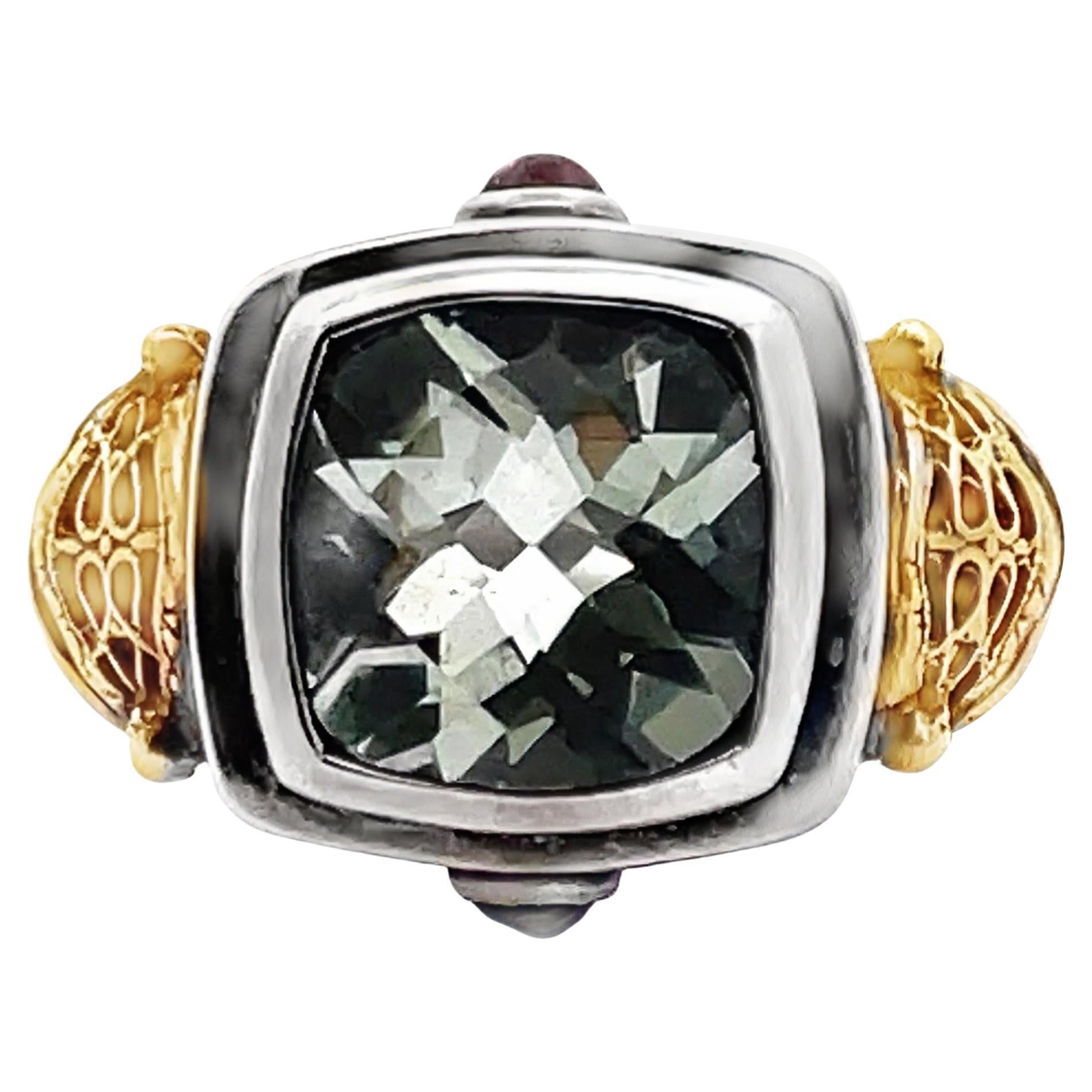 William Schraft Anillo de amatista verde en plata de ley y oro amarillo de 18 quilates en venta