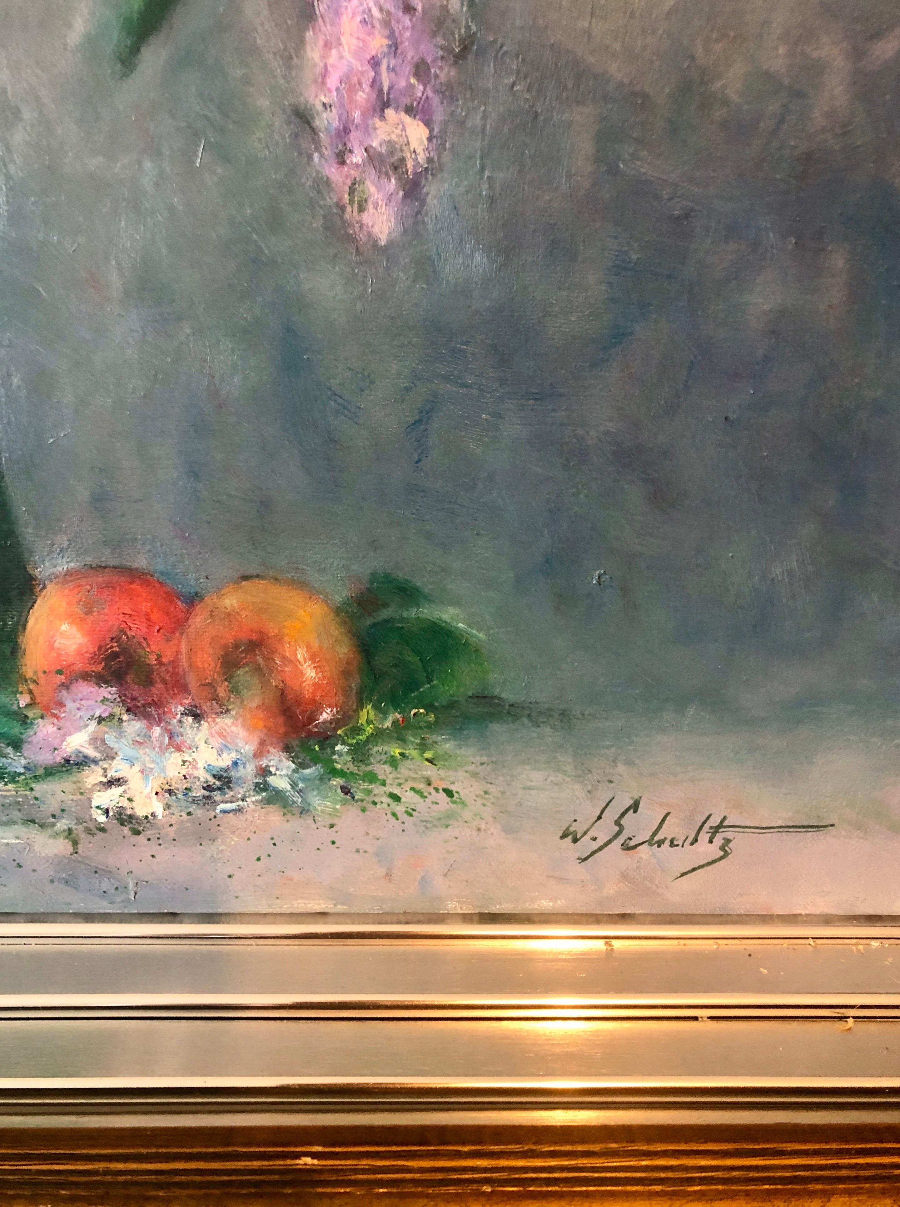 Pintura al Óleo Floral Impresionista Americana Flores Vibrantes en Jarrón - Painting impresionista estadounidense de William Schultz