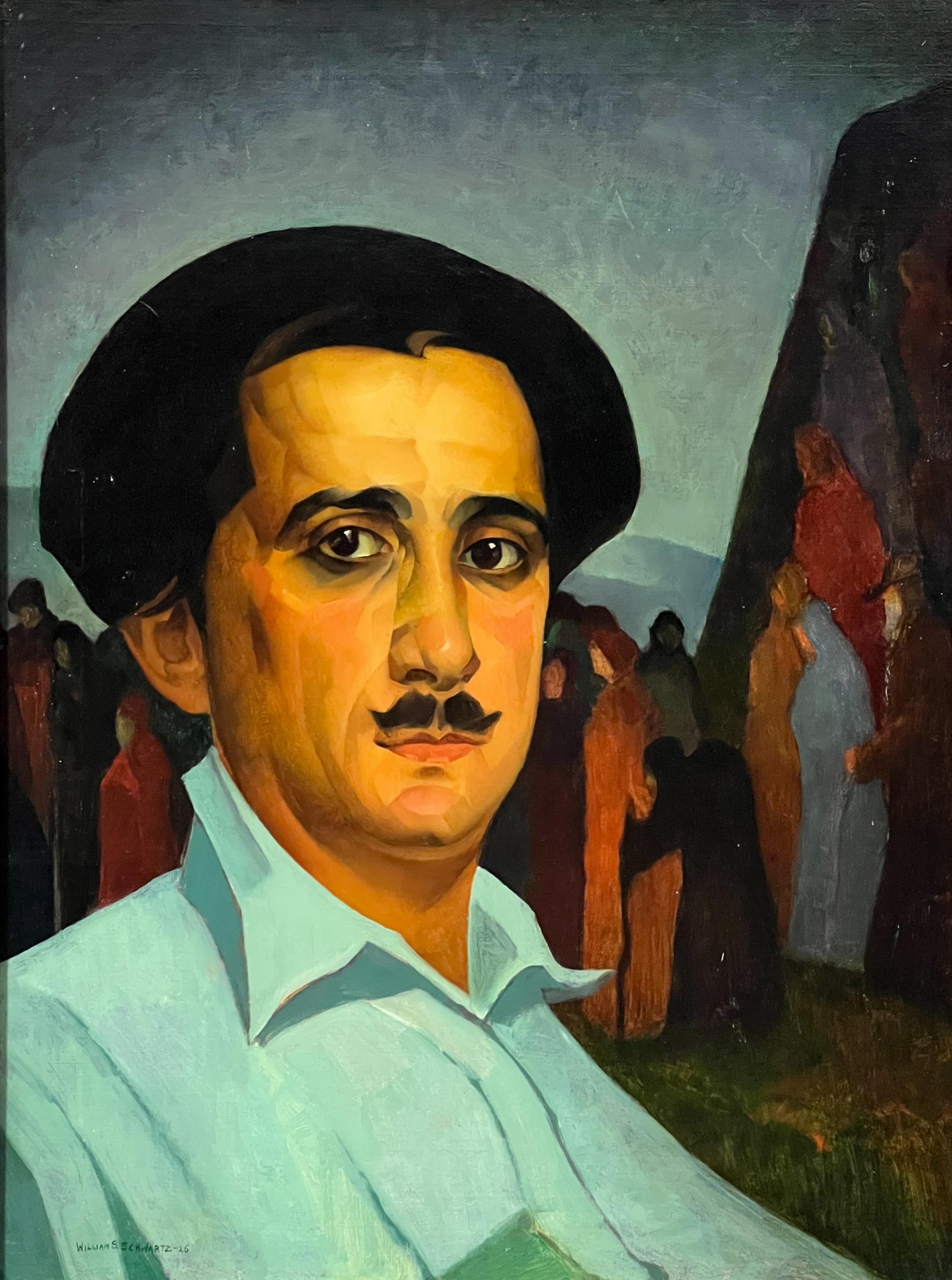 Self-Portrait dell'artista - Pittura ad olio modernista di Chicago della metà del secolo. - Painting American Modern di William Schwartz
