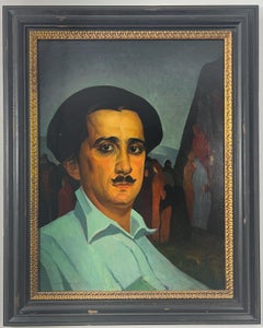 Artist Self Portrait-Modernist Mid-Century Chicago Modernist Oil Painting.