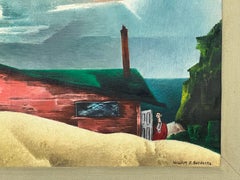 Landscape with Artist.  Mid-Century Chicago Modernist Oil Painting.