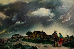 Fin d'après-midi  - Peinture à l'huile moderniste du milieu du siècle dernier