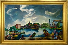 Summer Resort in Michigan -Modernist Mid-Century Saugatuck Oil Painting