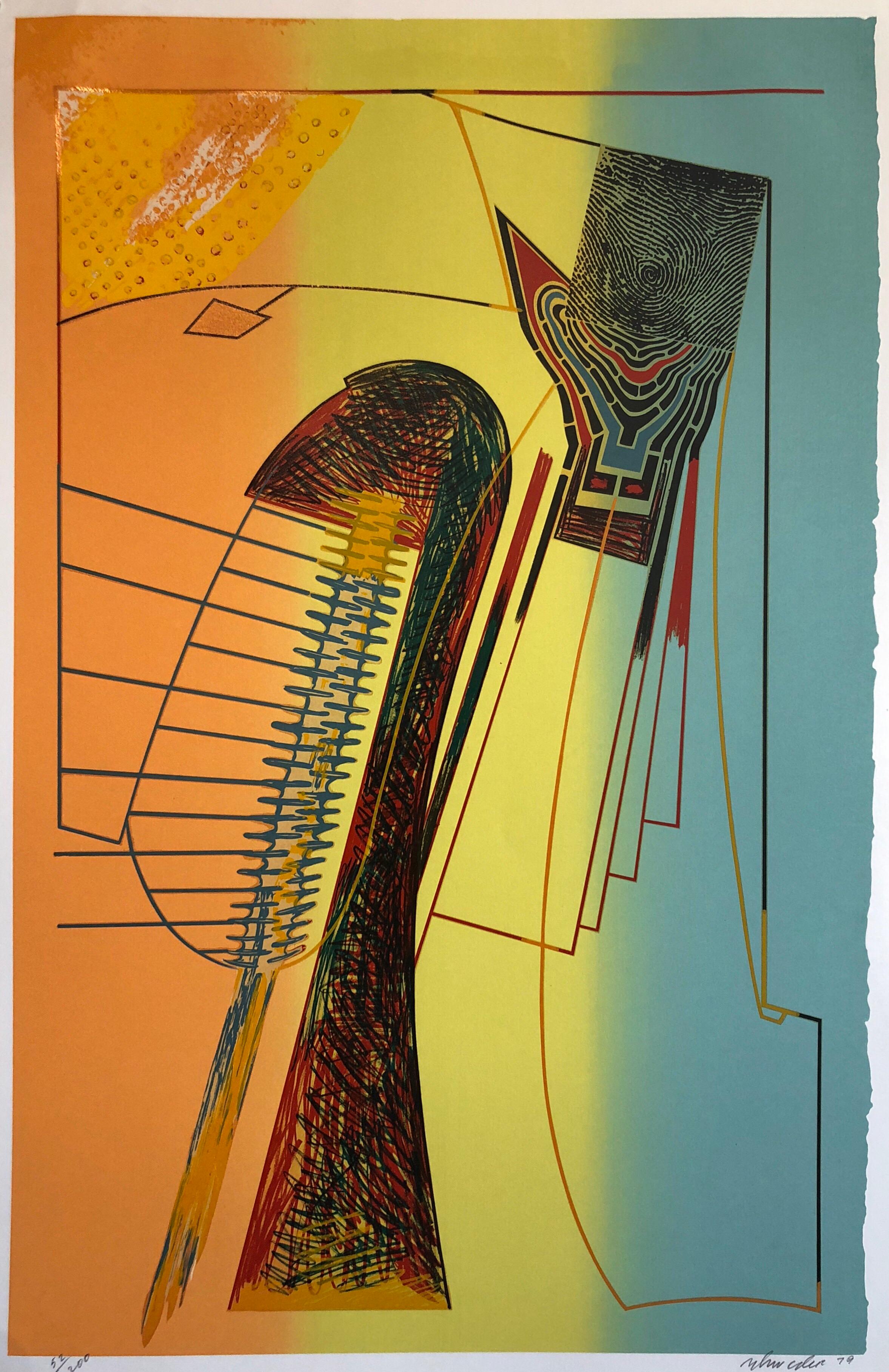 William Schwedler Abstract Print - Surrealist Architectural Landscape "Fall for it" 1970s Chicago Modernist