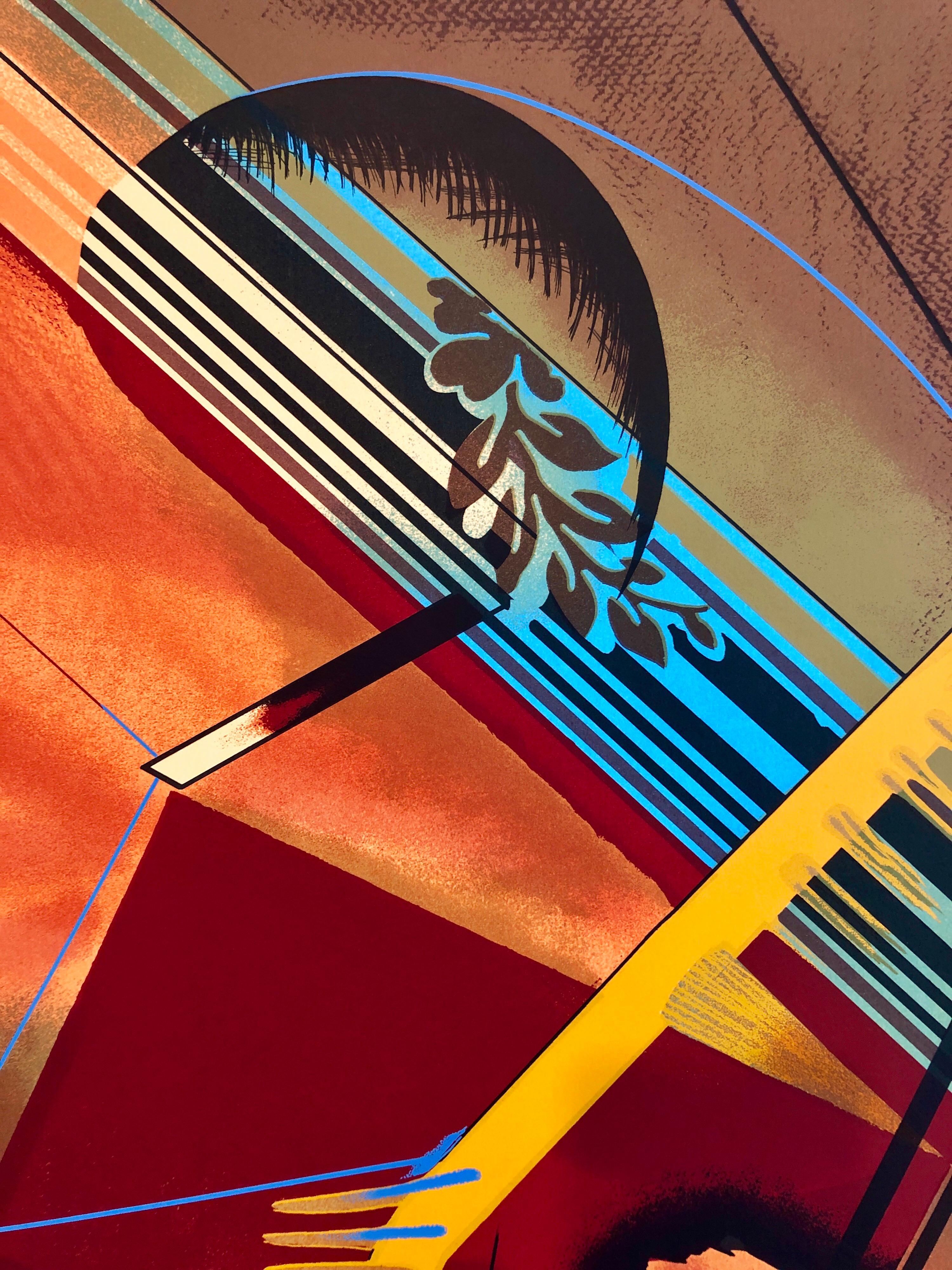 Surrealistische architektonische Landschaft, Siebdruck, 1970er Jahre, Chicago Modernistische Lithographie (Amerikanische Moderne), Print, von William Schwedler