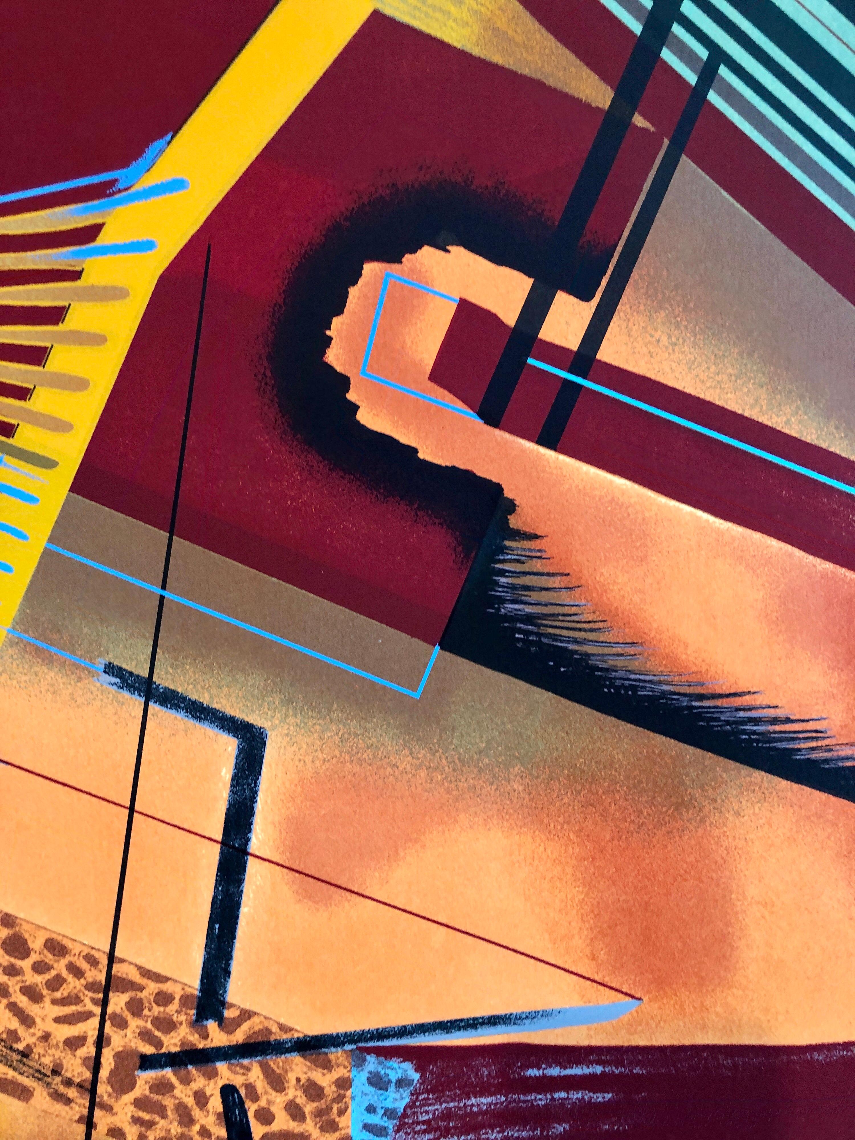 Surrealistische architektonische Landschaft, Siebdruck, 1970er Jahre, Chicago Modernistische Lithographie (Braun), Abstract Print, von William Schwedler