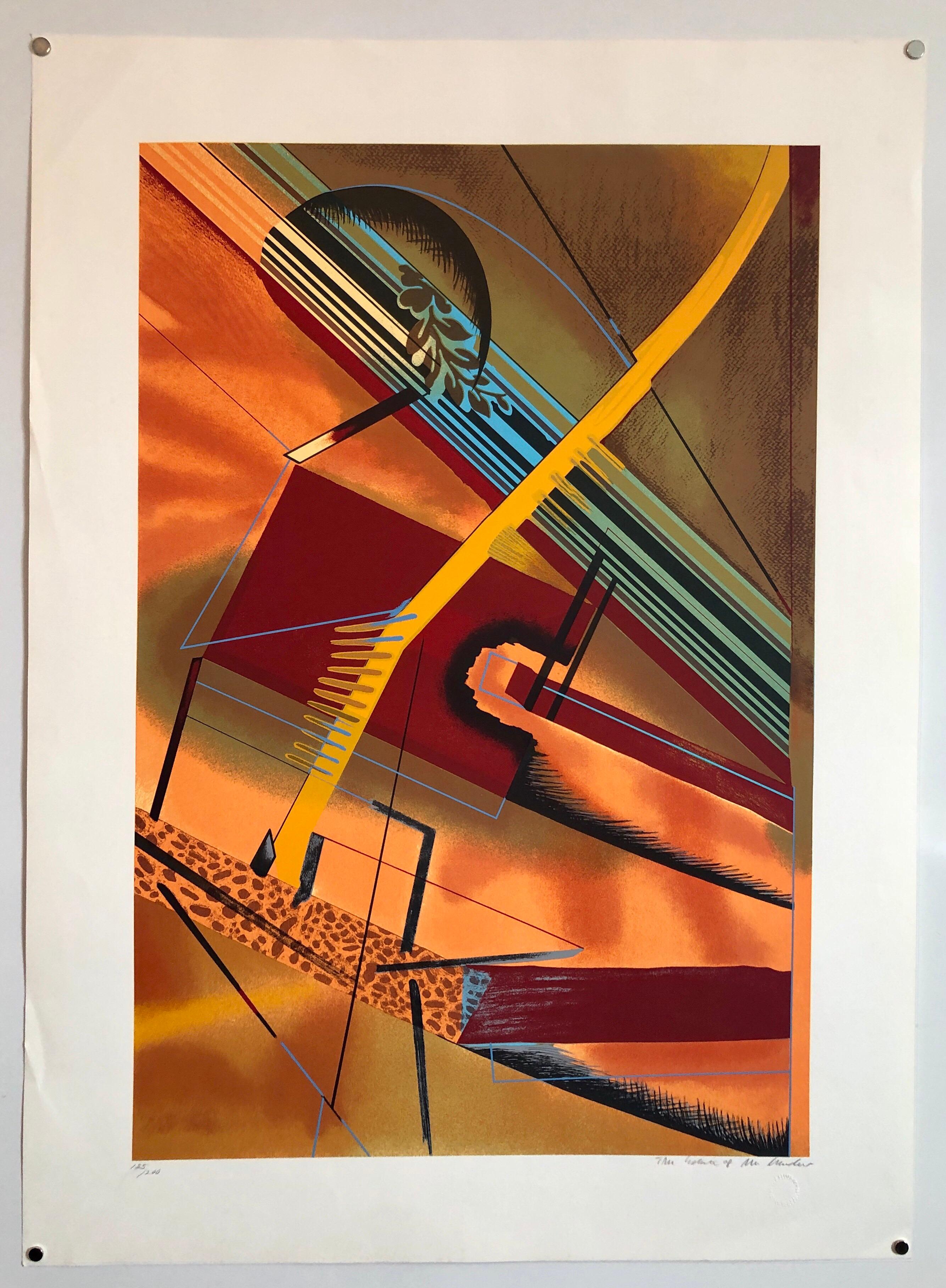 Surrealistische architektonische Landschaft, Siebdruck, 1970er Jahre, Chicago Modernistische Lithographie im Angebot 2