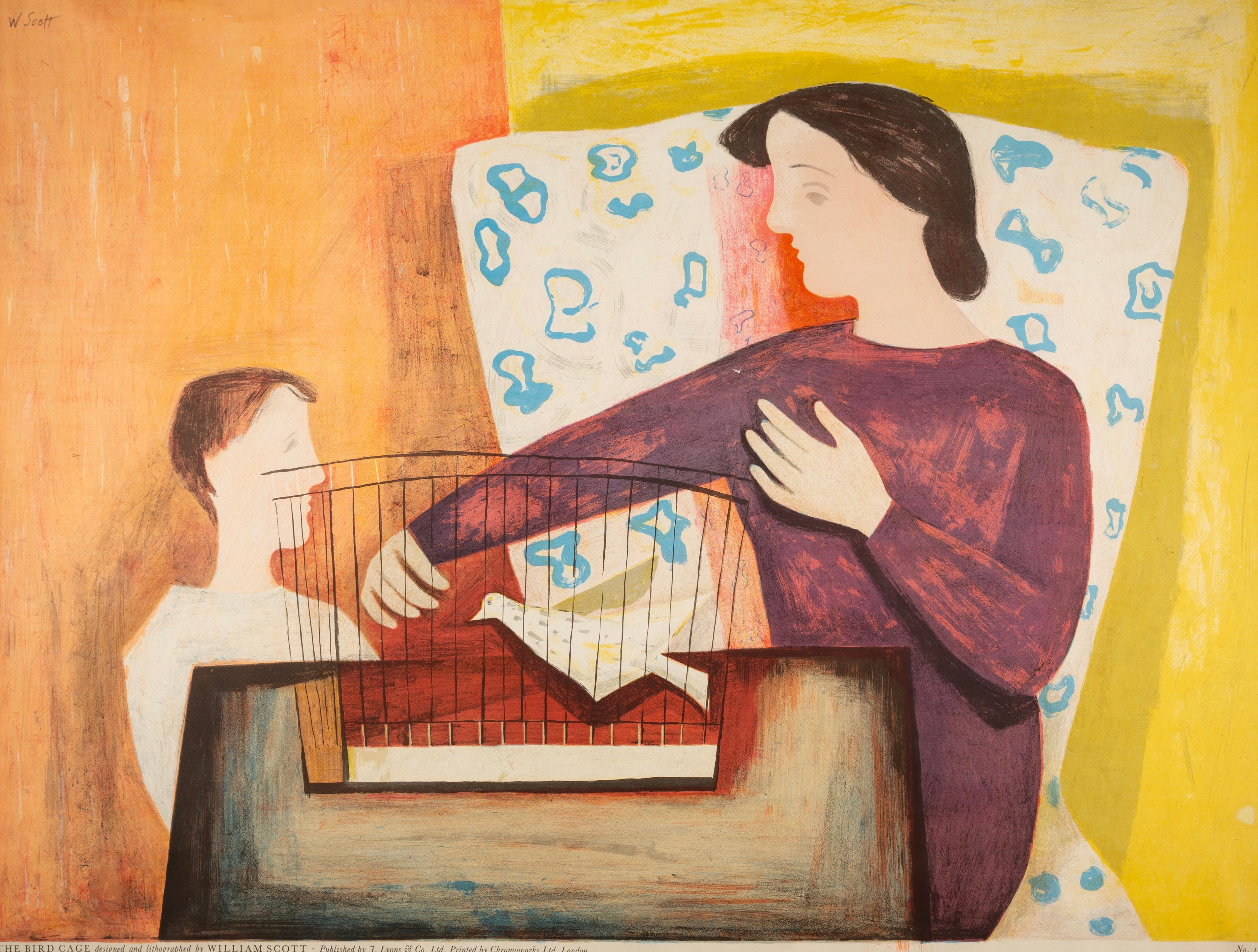 The Bird Cage, No.14, 1947
lithograph
30 x 40 in
76.2 x 101.6 cm
signed in the plate

From a 1947 gouache and chalk original (53.3 x 48.2 cm), the motif also worked into 'Boy and Birdcage', 1947-48, an oil painting. Scott was teaching at Corsham