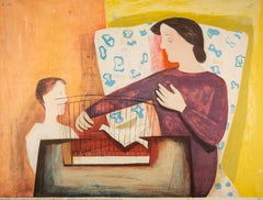 La jaula de los pájaros, nº 14, 1947 - Litografía de William Scott con la madre y el niño
