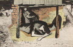 William Scott (1913–1989) – Gerahmte Lithografie, „Zuflucht vor den Soldaten“