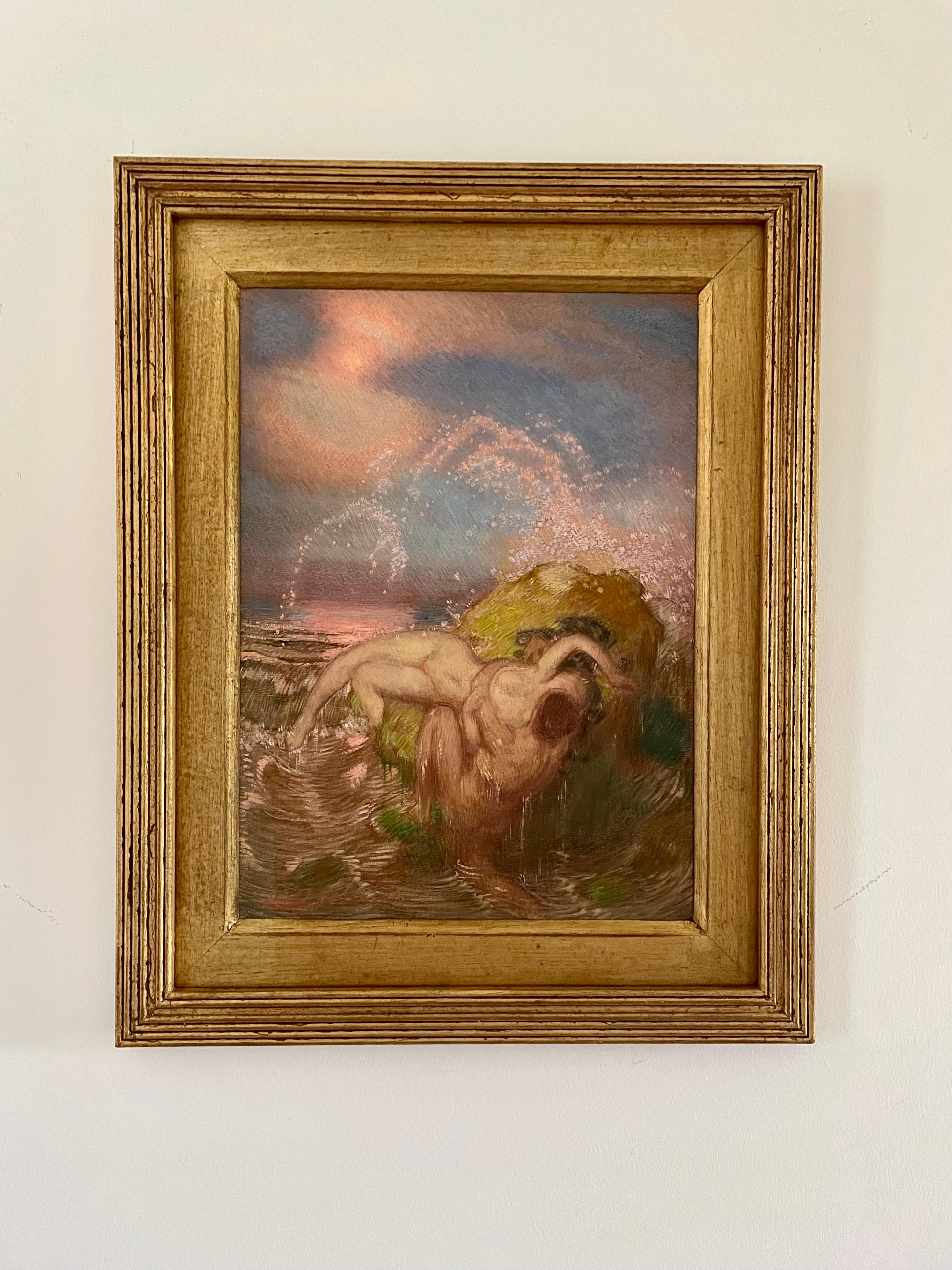 William Shackleton - Abbraccio dell'onda - Olio simbolista britannico del 1909 2