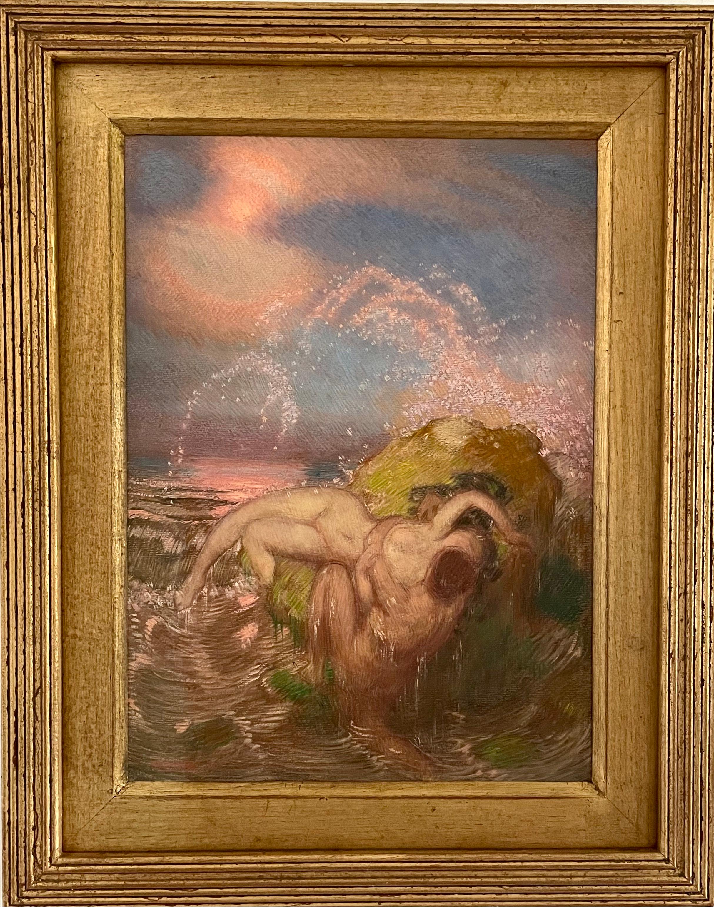 William Shackleton - Abbraccio dell'onda - Olio simbolista britannico del 1909 3