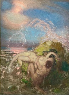 William Shackleton - Abbraccio dell'onda - Olio simbolista britannico del 1909