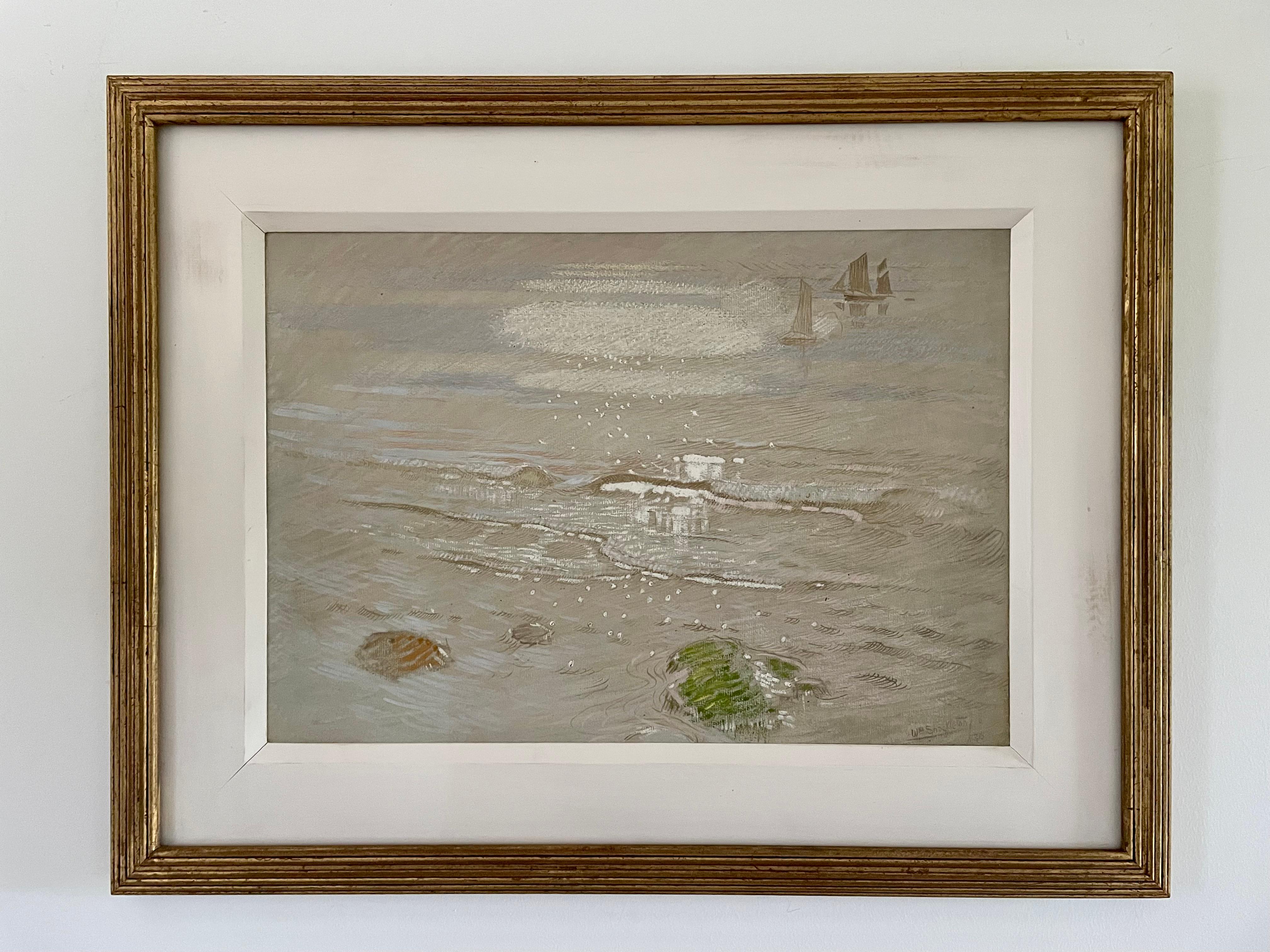 William Shackleton - The Receding Tide - British oil and watercolour on paper For Sale 4