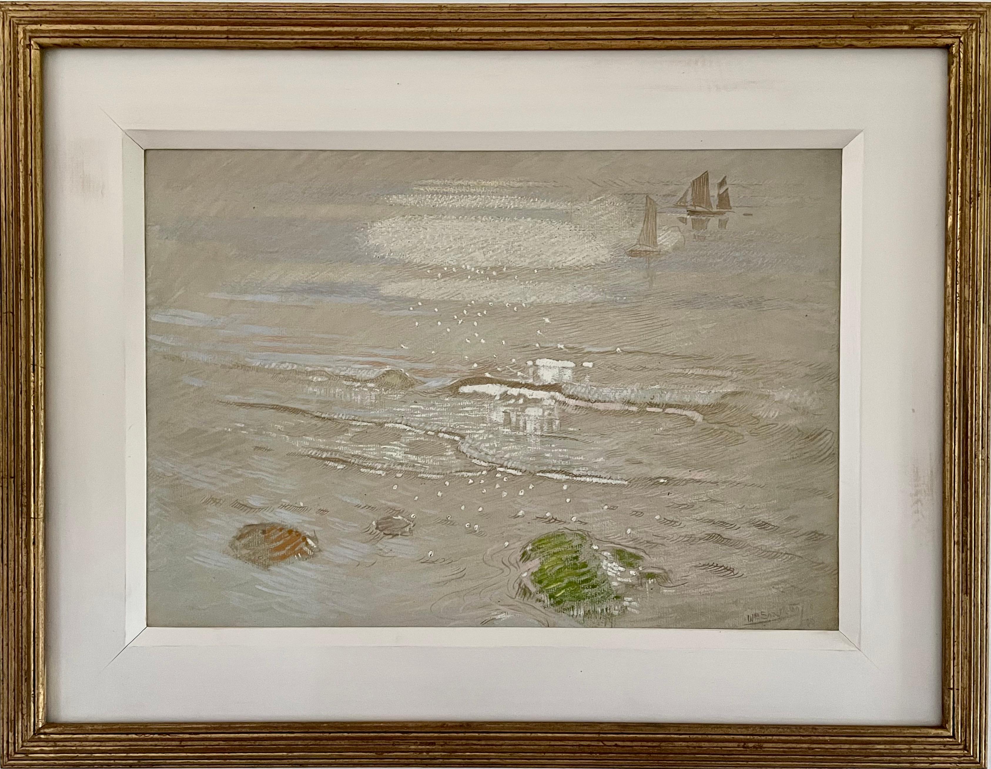 William Shackleton - The Receding Tide - British oil and watercolour on paper For Sale 6