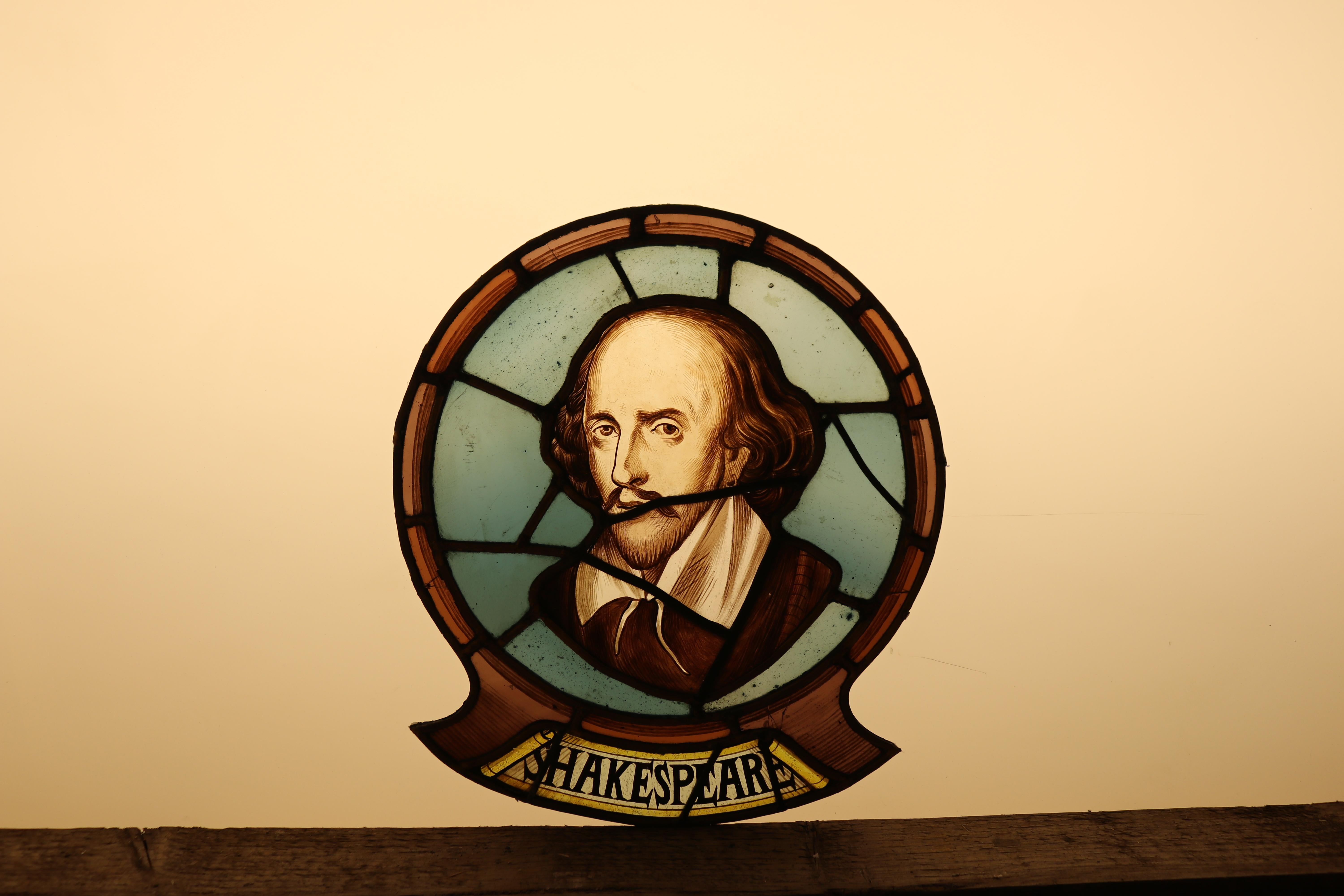 A late 19th century stained glass panel depicting William Shakespeare.