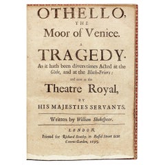 Antique William Shakespeare, Othello, the Moor of Venice, a Tragedy, 1695 Sixth Edition