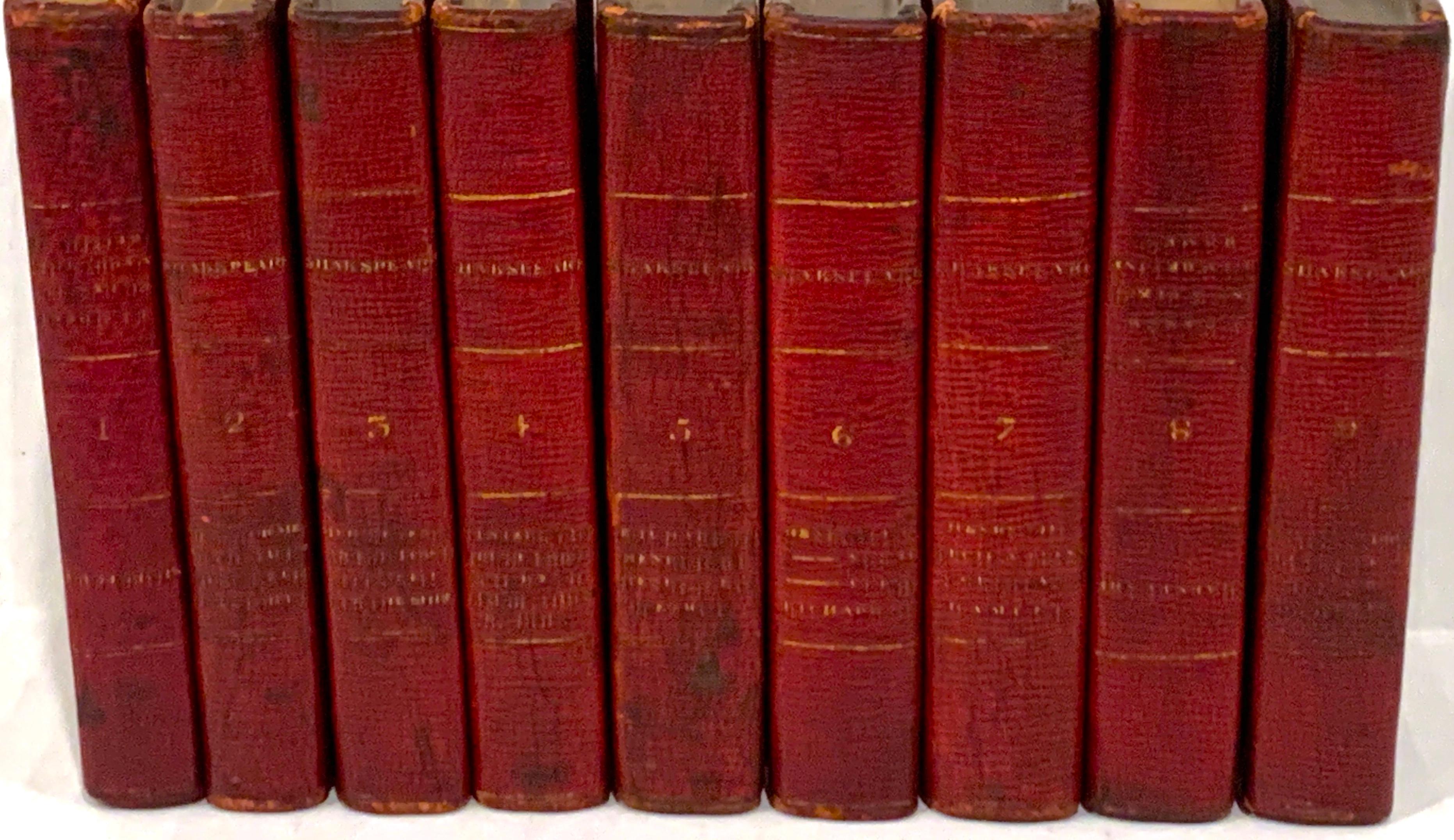 William Shakespeare's Plays in Miniature 9 Volume Leather Bound Volumes, 1803
From the Library of Sir William John Alexander, 3rd Baronet of Queen Victoria's Council.*
Published by London : Printed by C. Whittingham, Dean Street, for John Sharpe,