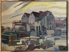 "Factory on the River" Scène industrielle new-yorkaise moderniste et précisionniste du WPA