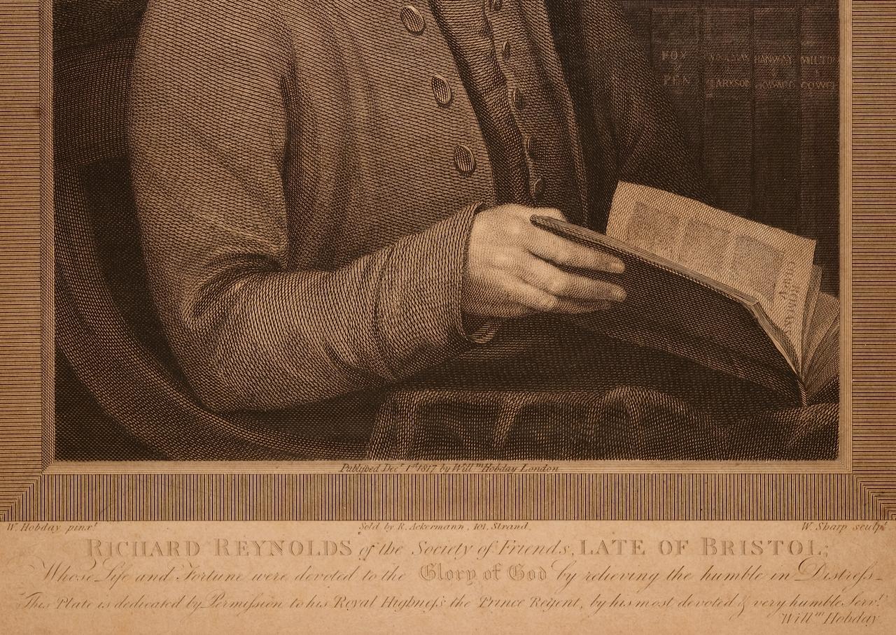 Richard Reynolds, Society of Friends: 19th C. Engraved Portrait by Wm. Sharp - Brown Portrait Print by William Sharp