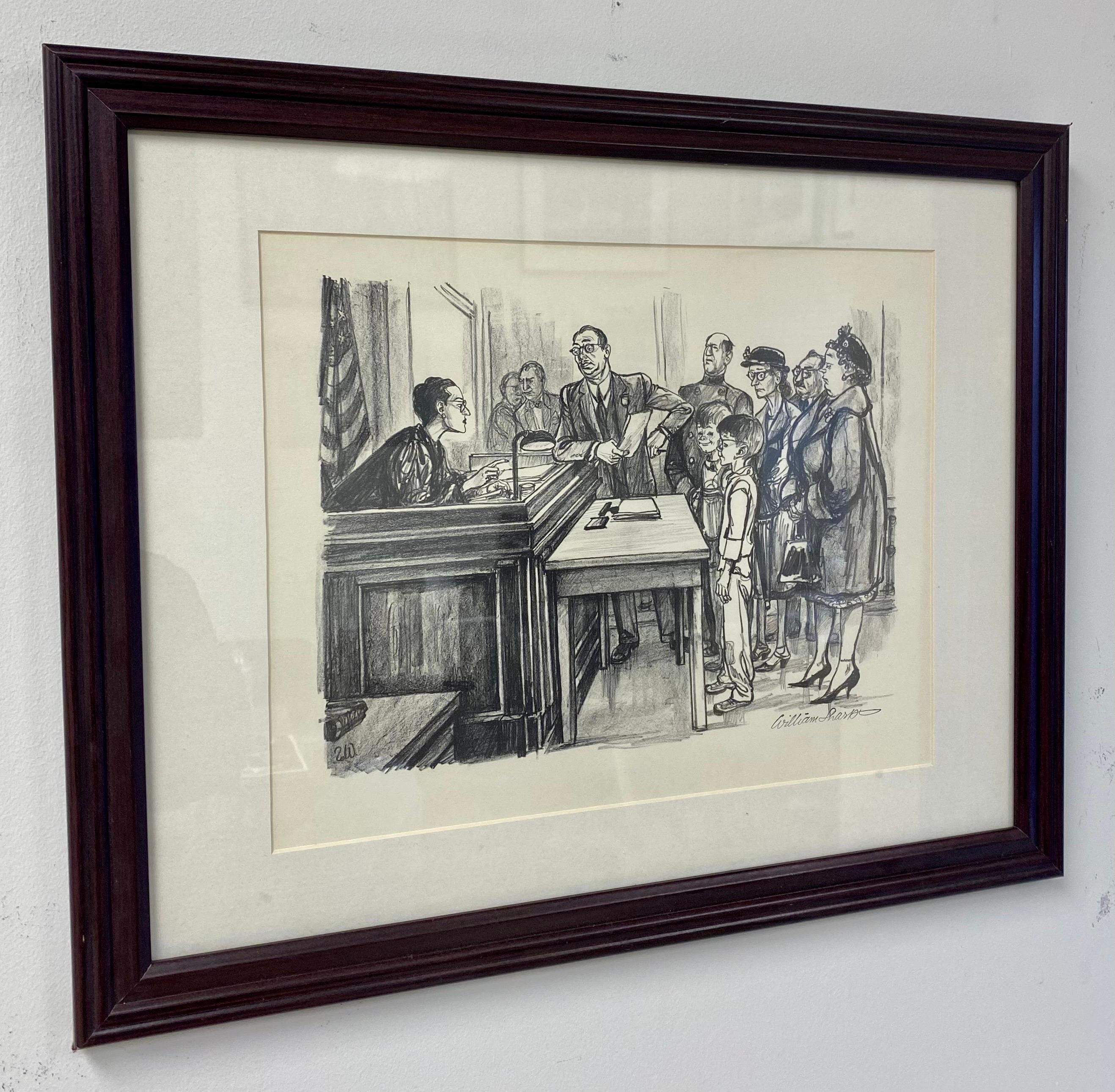 William Sharp Court Room Scene Lithograph, Signed & Framed , a Pair  11