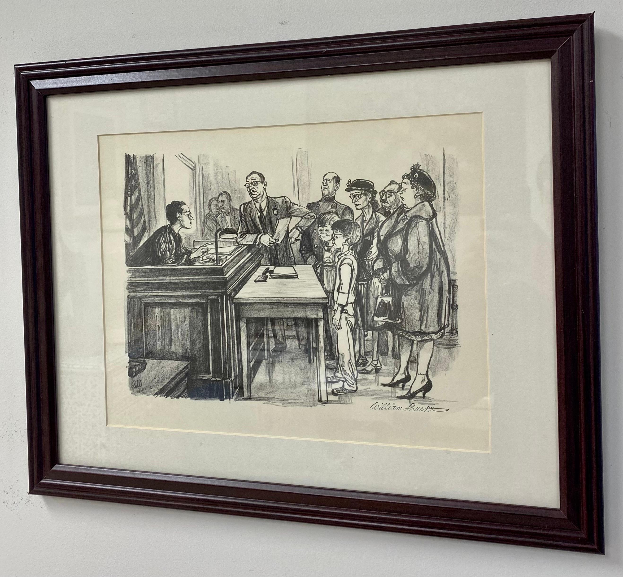 William Sharp Court Room Scene Lithograph, Signed & Framed , a Pair  12