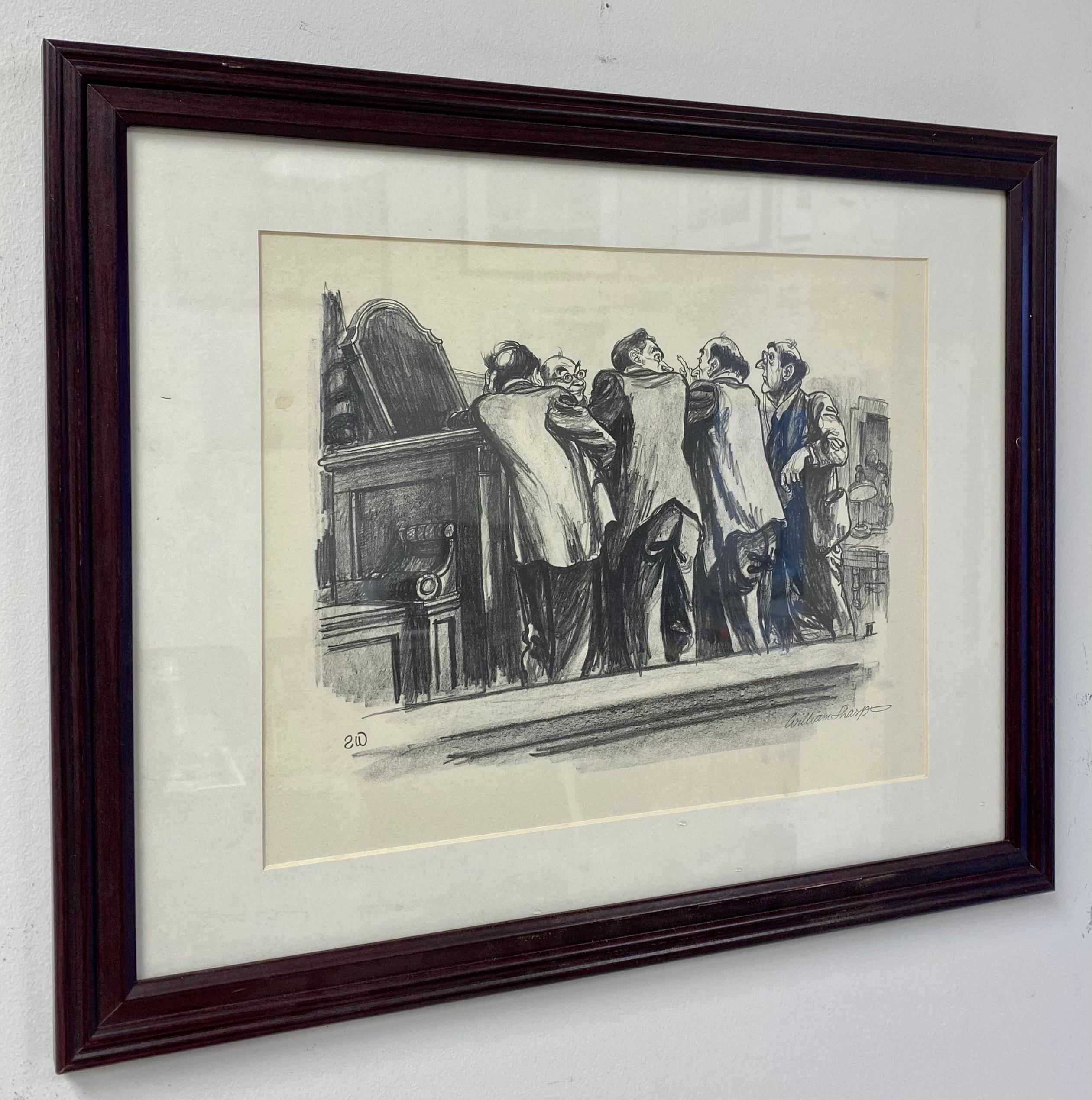 William Sharp Court Room Scene Lithograph, Signed & Framed , a Pair  2
