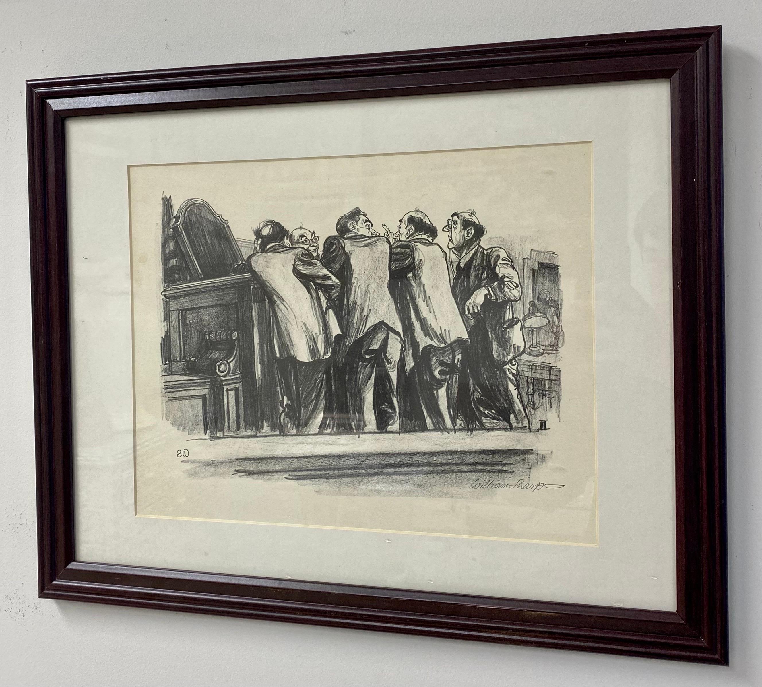 William Sharp Court Room Scene Lithograph, Signed & Framed , a Pair  3