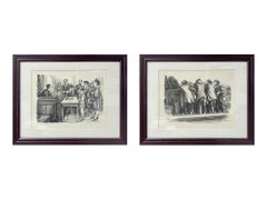 Vintage William Sharp Court Room Scene Lithograph, Signed & Framed , a Pair 