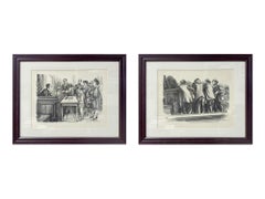 William Sharp Court Room Scene Lithograph, Signed & Framed , a Pair