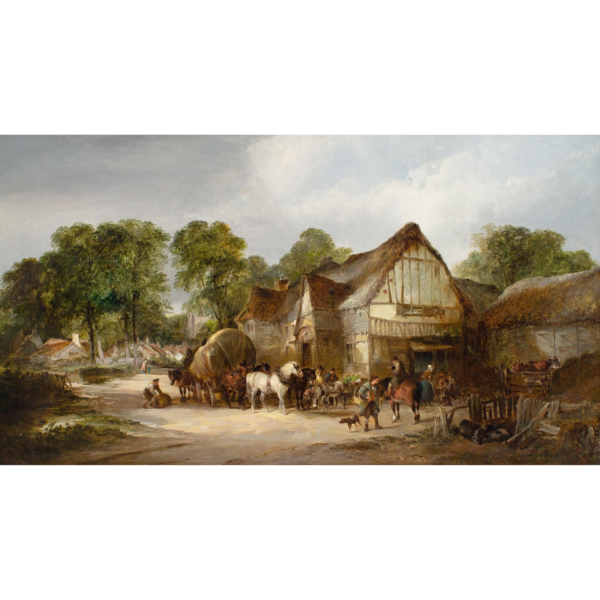 William Shayer and Edward Charles Williams, Viaggiatori fuori da una locanda - Painting di William Shayer & Edward Charles Williams
