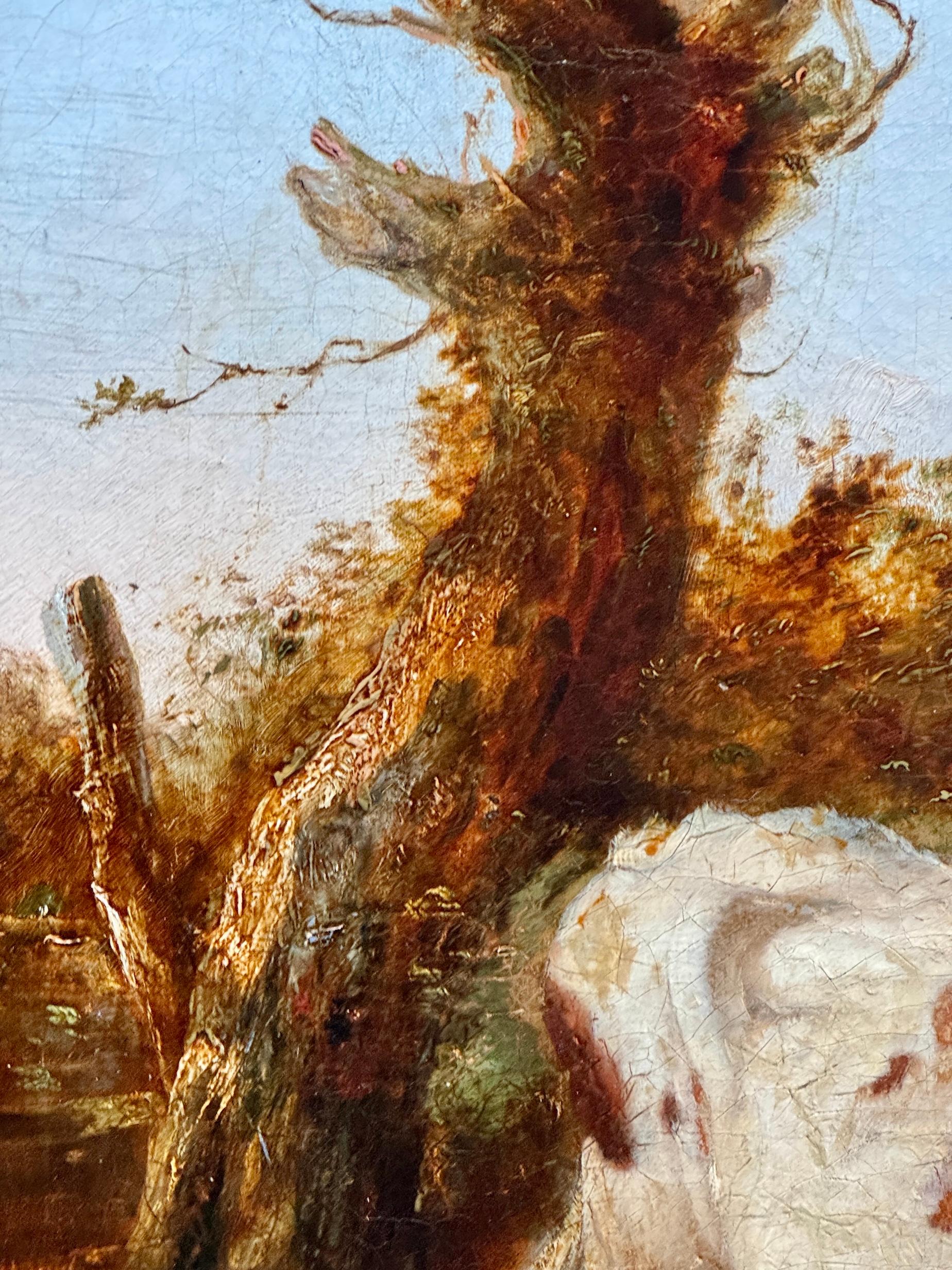 Englische Landschaft des 19. Jahrhunderts mit Rindern, Schafen und einem ruhenden Eichenbaum mit Cottage im Angebot 5