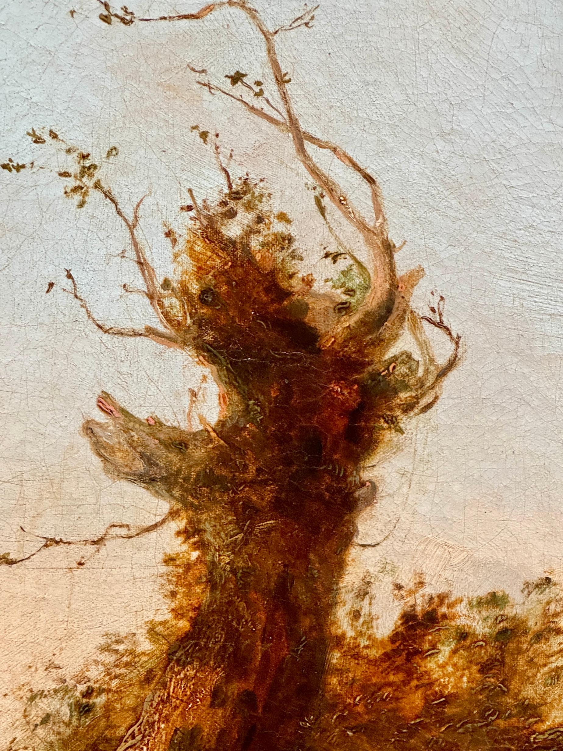 Englische Landschaft des 19. Jahrhunderts mit Rindern, Schafen und einem ruhenden Eichenbaum mit Cottage im Angebot 6