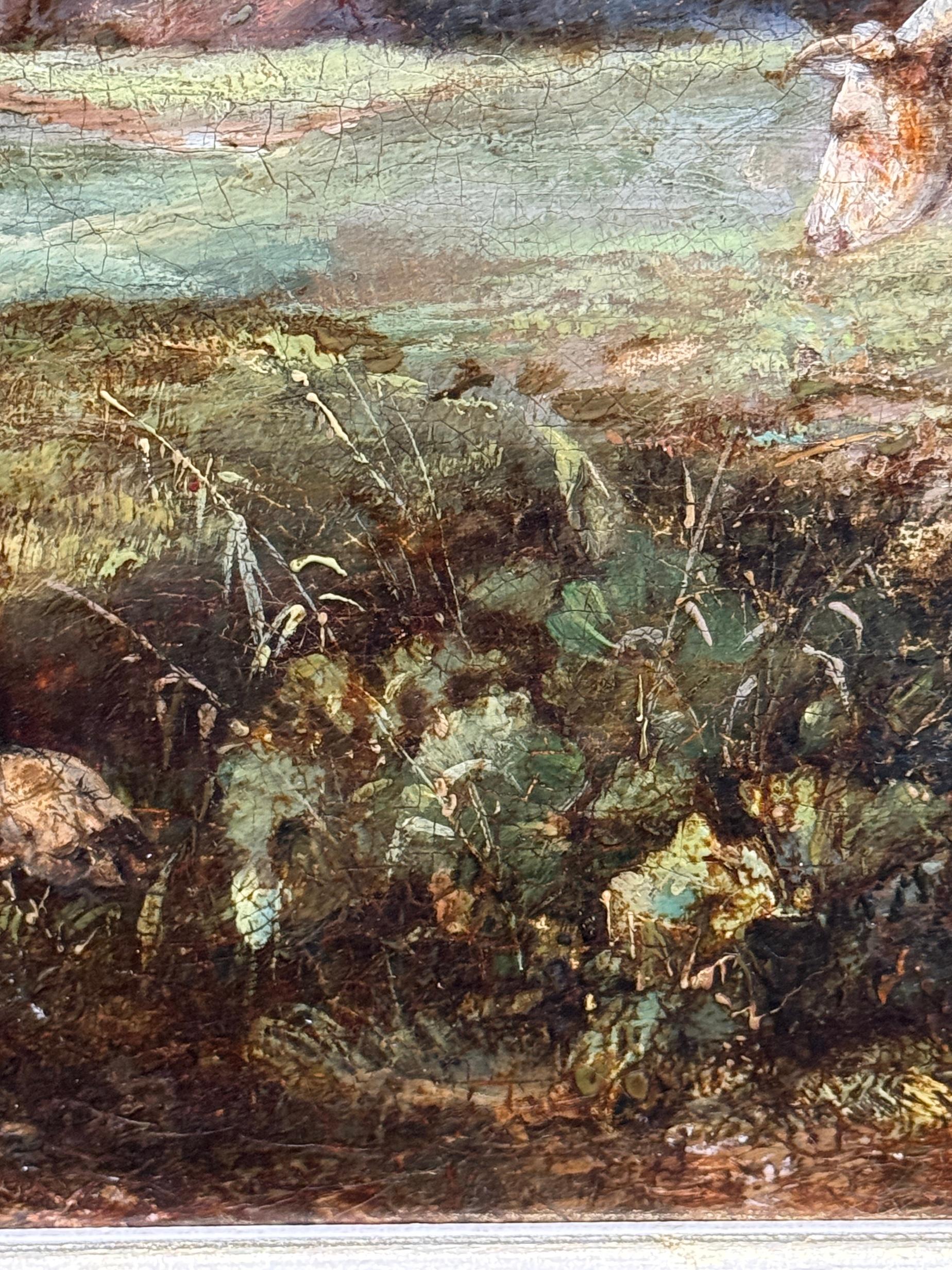 Englische Landschaft des 19. Jahrhunderts mit Rindern, Schafen und einem ruhenden Eichenbaum mit Cottage im Angebot 10