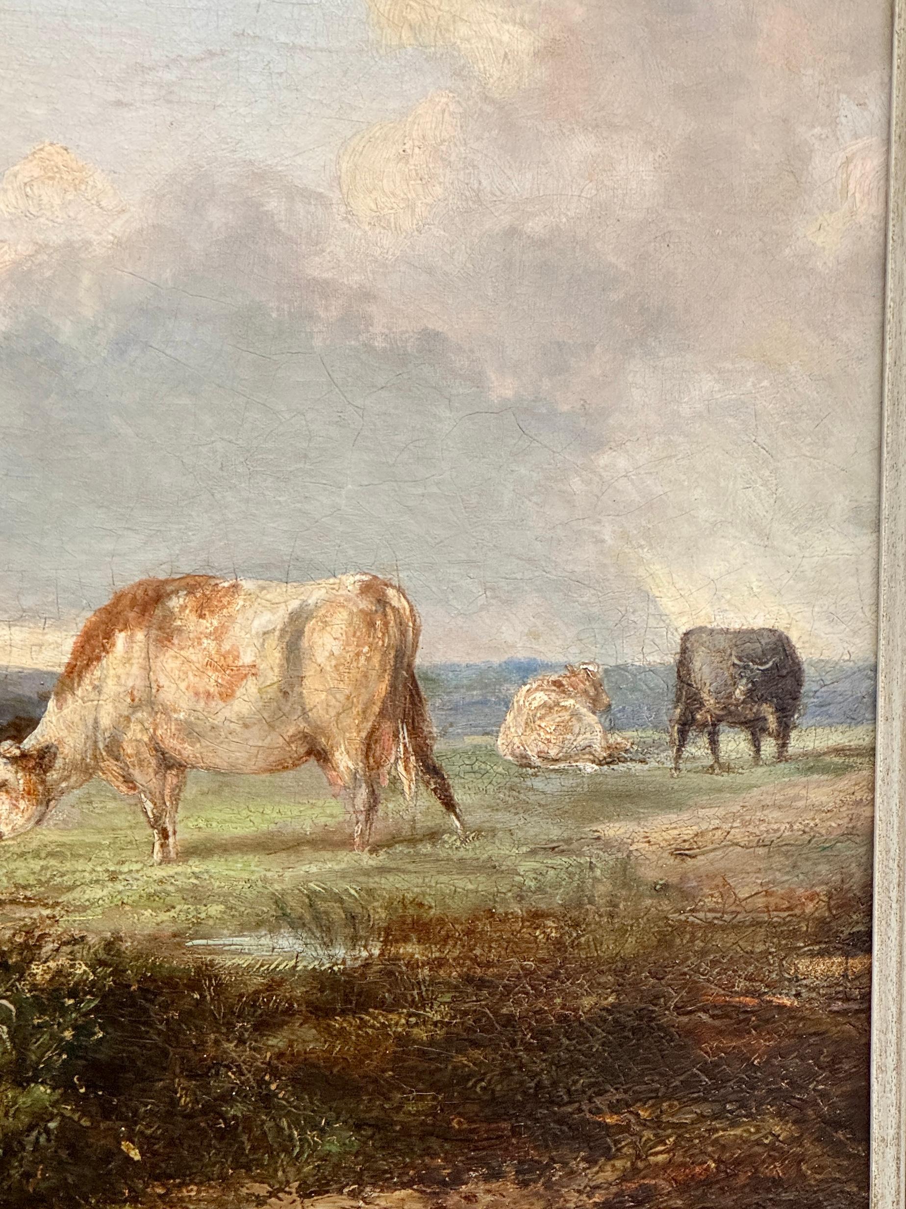 William Shayer (1787-1879) & Henry Brittan Willis (1810-1884)
Hirtenlandschaft mit Rindern und Schafen, um 1830
Öl auf Leinwand, rückseitig beschriftet
Präsentiert in einem handgefertigten Rahmen aus antikem Walnussholz

Diese schöne Collaboration