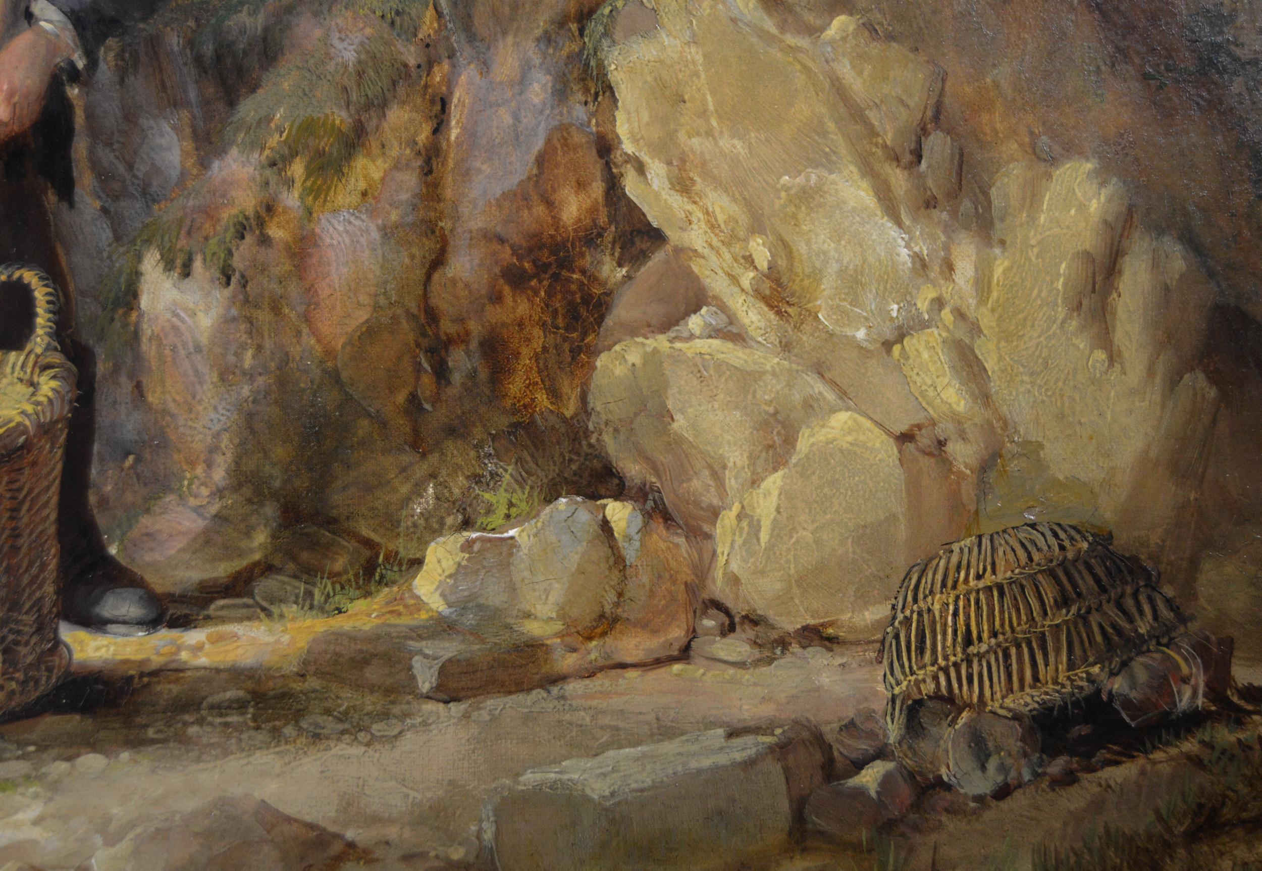 Peinture à l'huile de genre du 19e siècle représentant des pêcheurs sur une plage  en vente 2