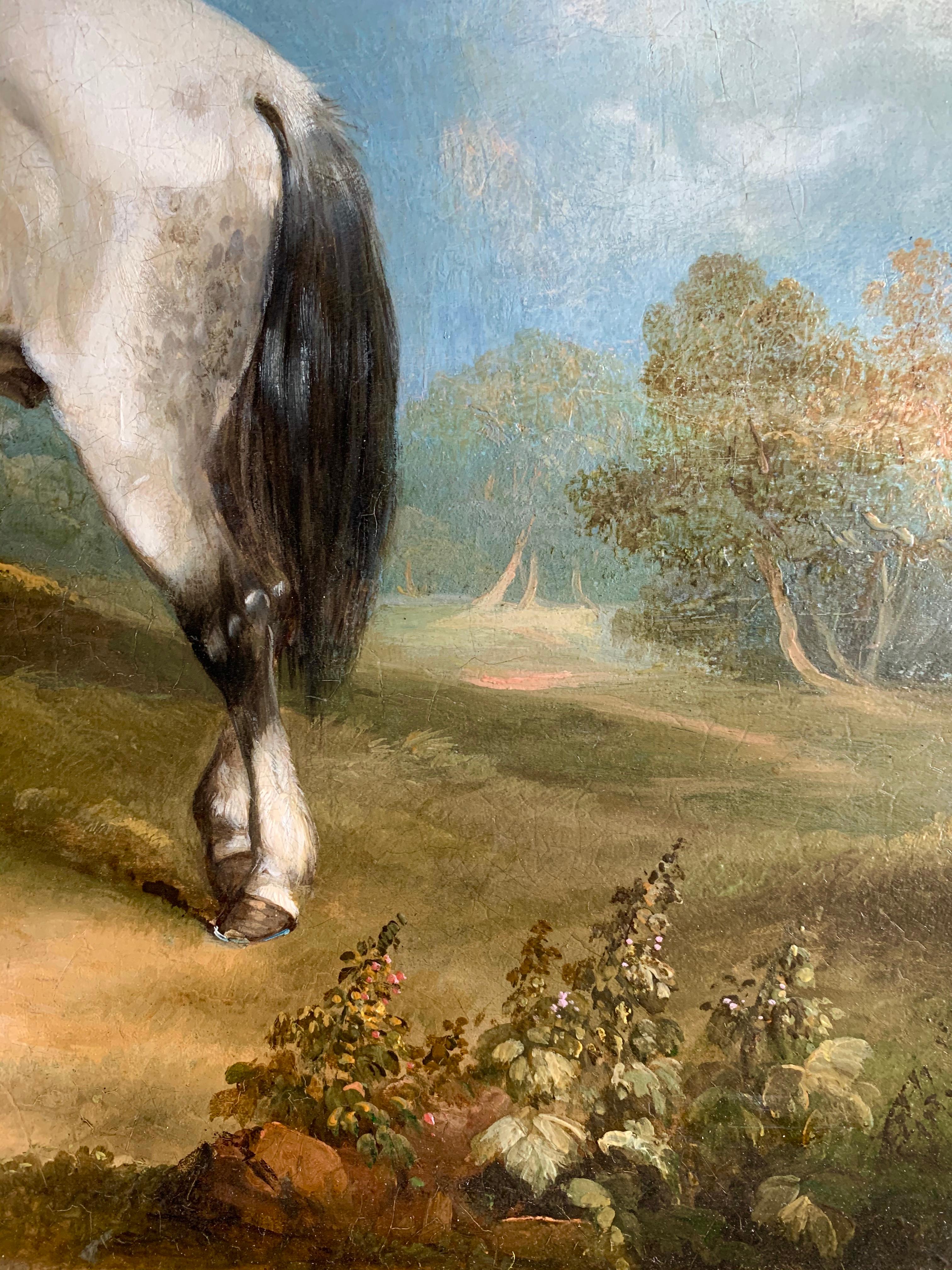 19th Century Horse and Dog Oil  'The Fern Gatherer' - Brown Animal Painting by William Shayer Senior