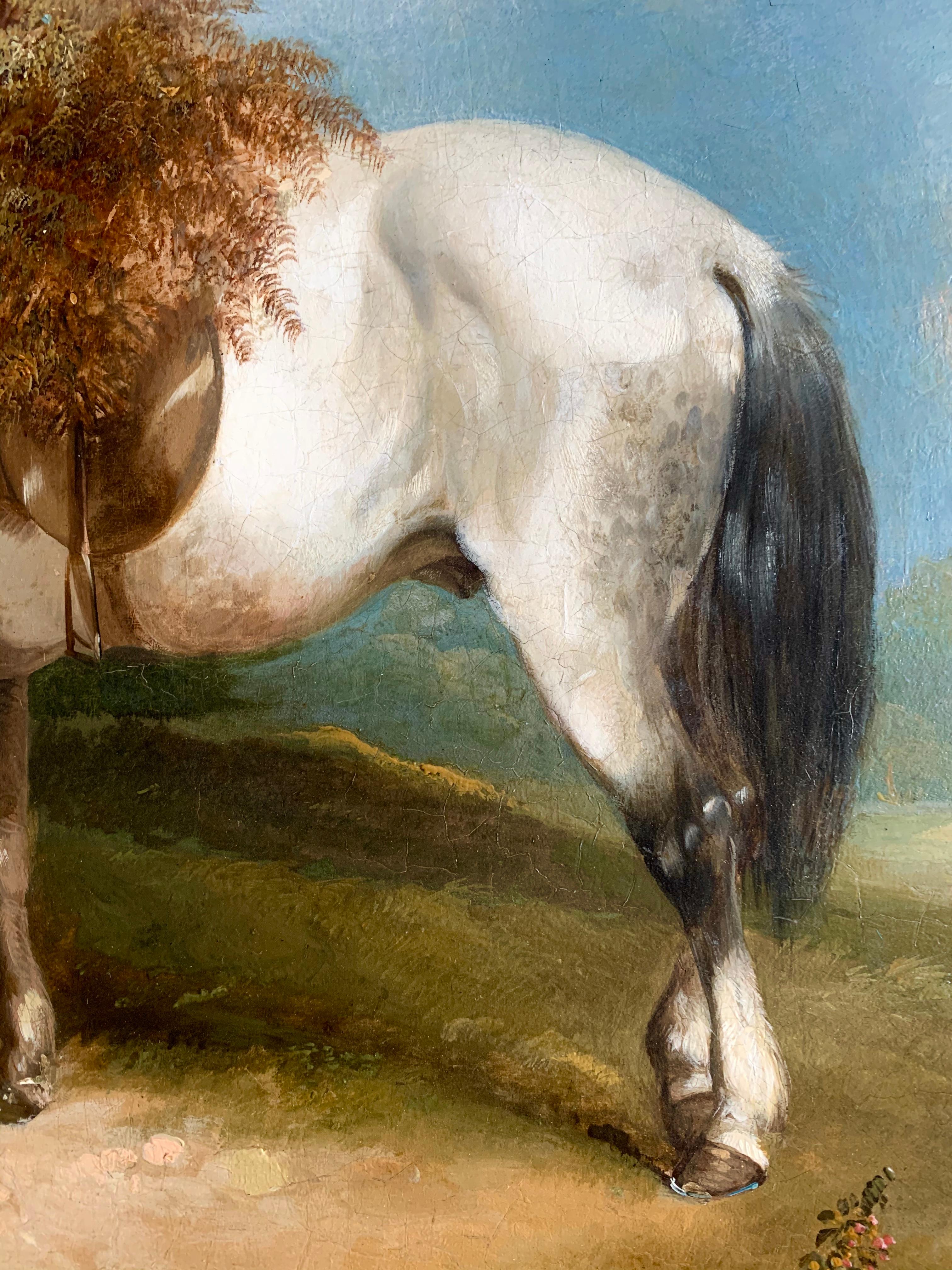 19th Century Horse and Dog Oil  'The Fern Gatherer' For Sale 1