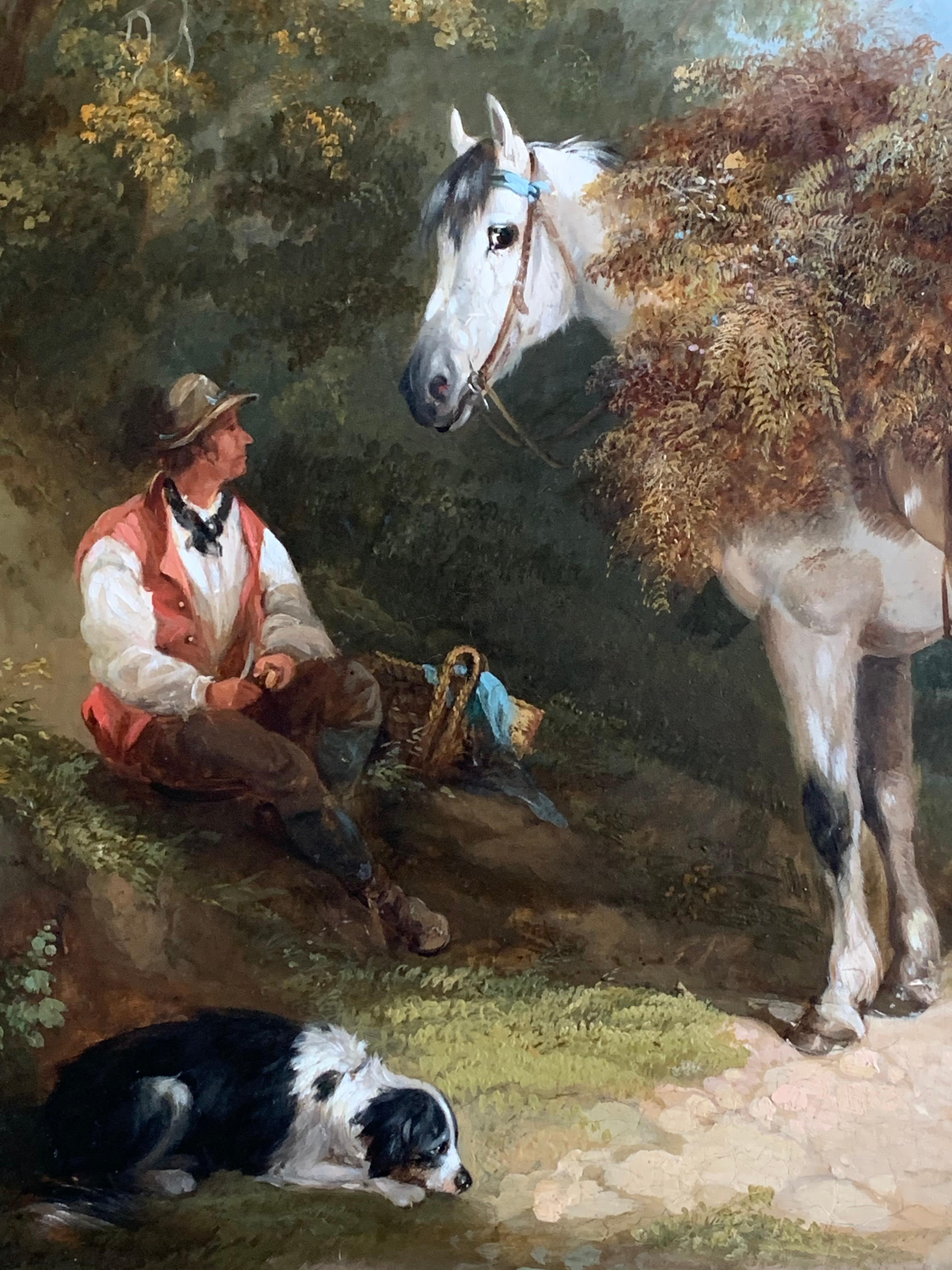 19th Century Horse and Dog Oil  'The Fern Gatherer' For Sale 4