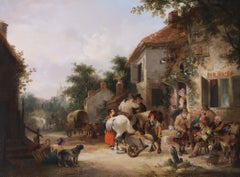 Victorian Oil on Canvas: Country Village Scene, Framed, 39x49