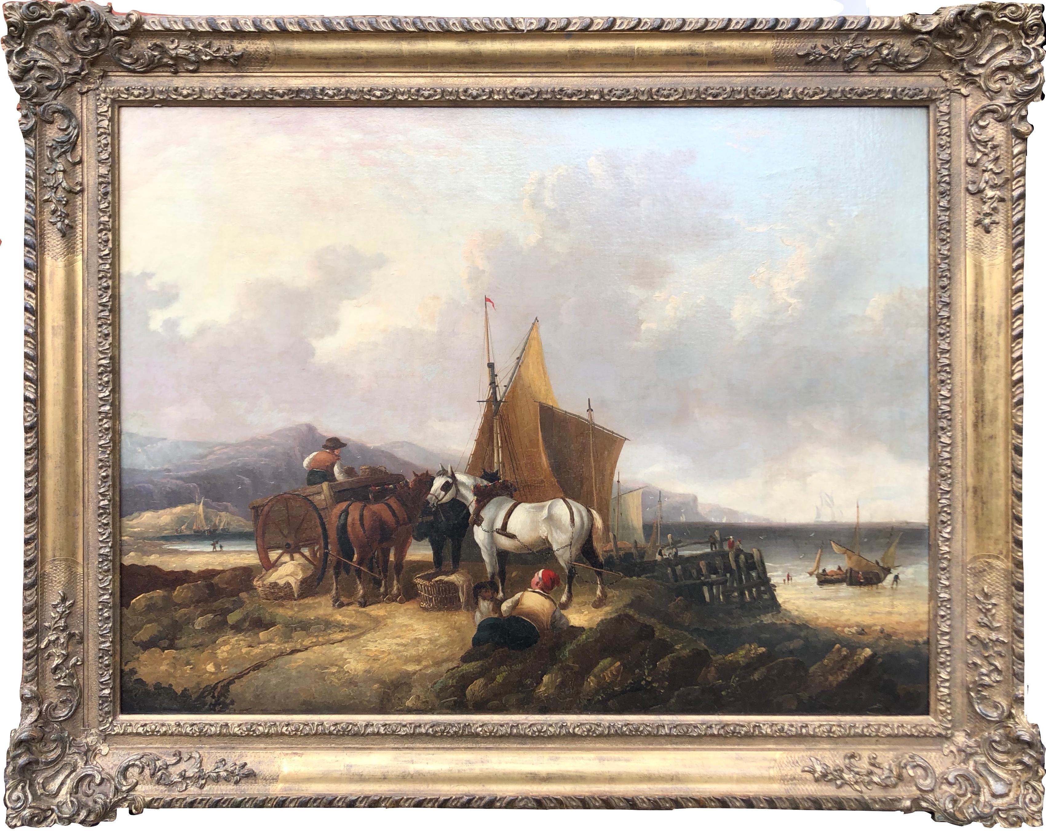 Oil Painting, Att to William Shayer, Seascape with Cart Horses